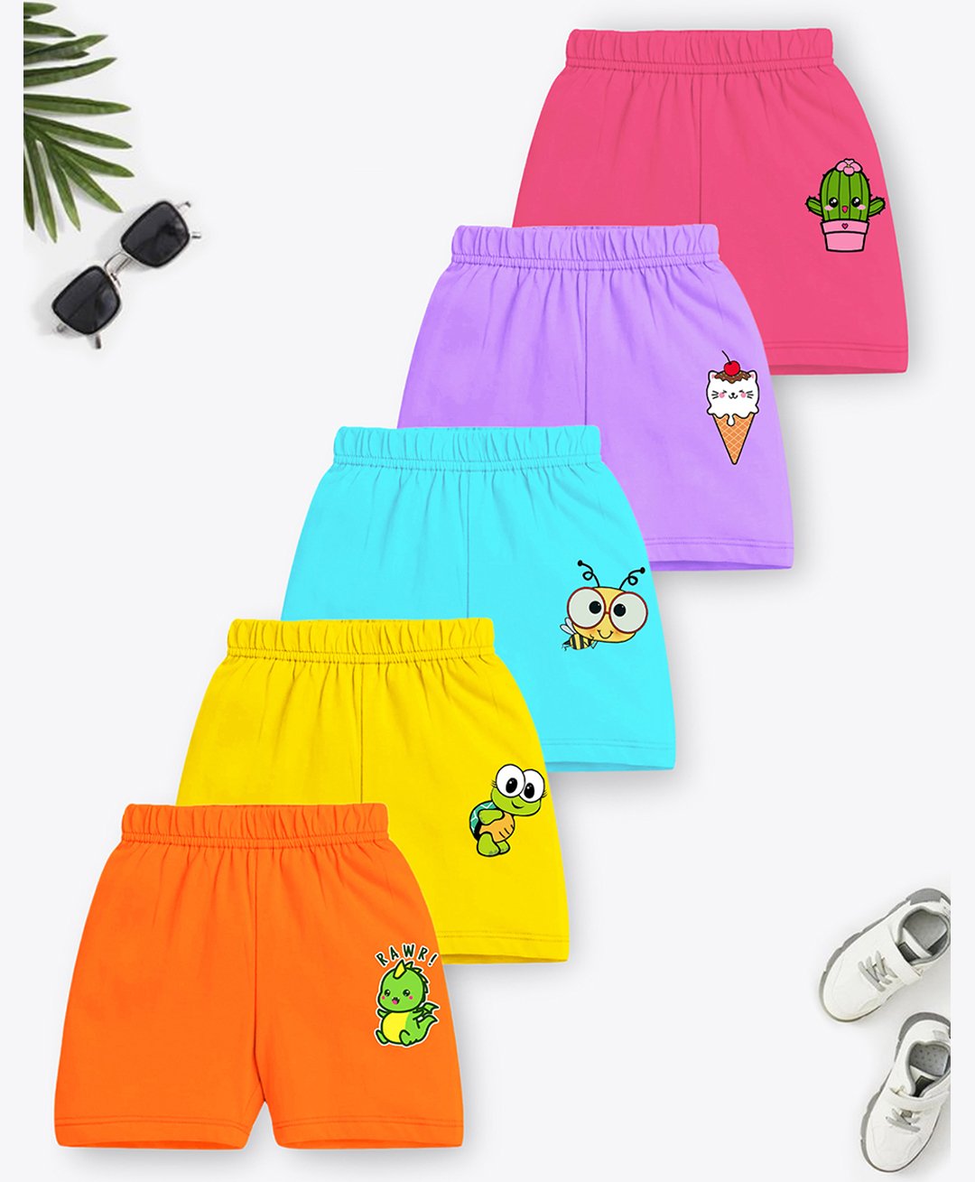 Trampoline Cotton Blend Pack Of 5 Animals & Cactus Printed Shorts - Multi Colour-picture-14