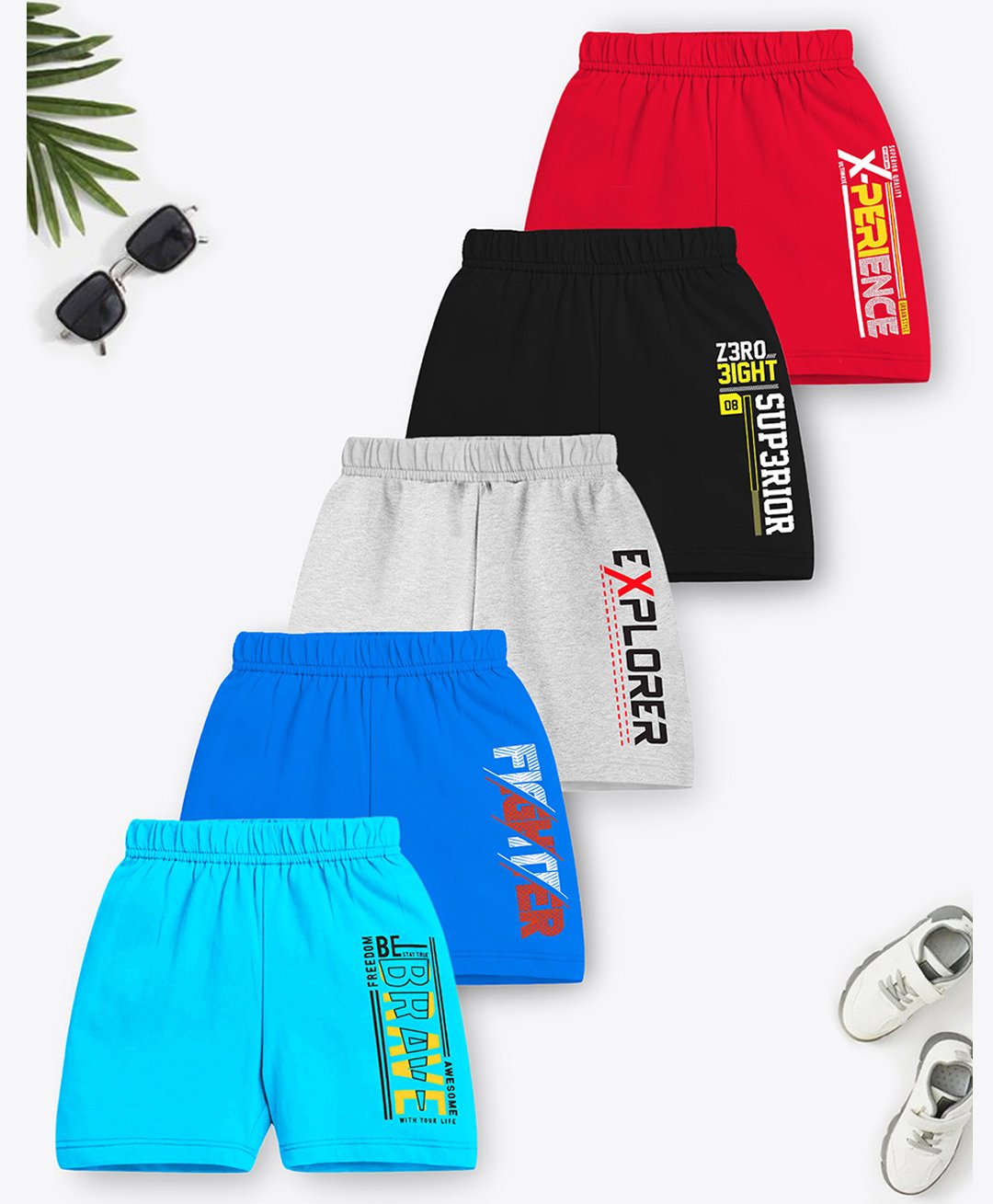 Trampoline Cotton Blend Pack Of 5 Typography Printed Shorts - Multi Colour-image-30