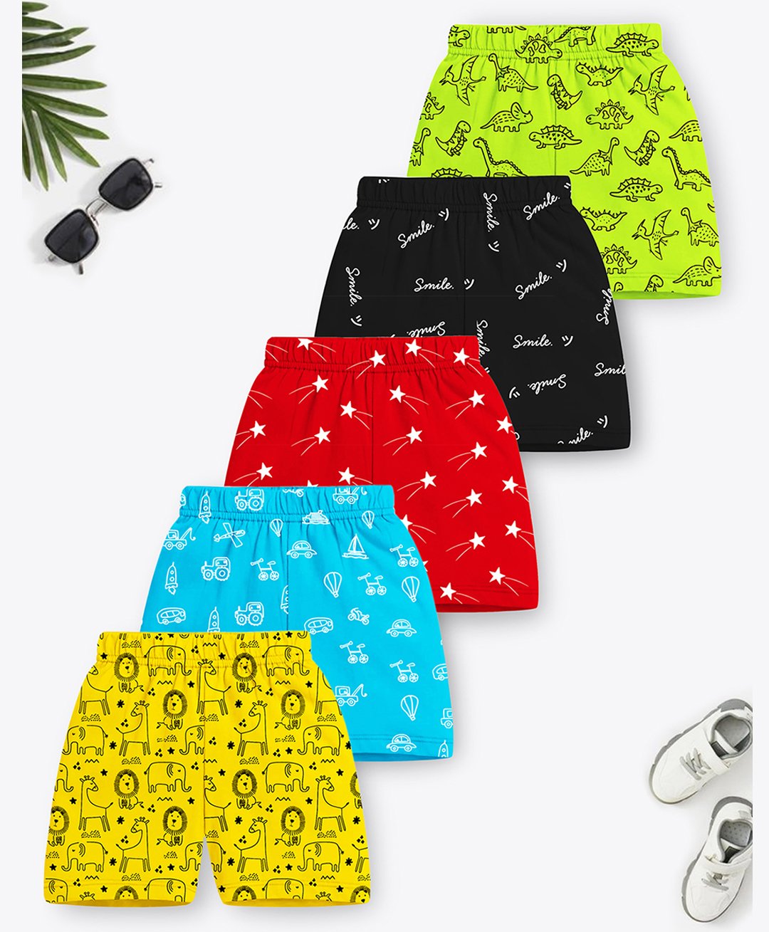 Trampoline Cotton Blend Pack Of 5 Animals & Stars Printed Shorts - Multi Colour-picture-19