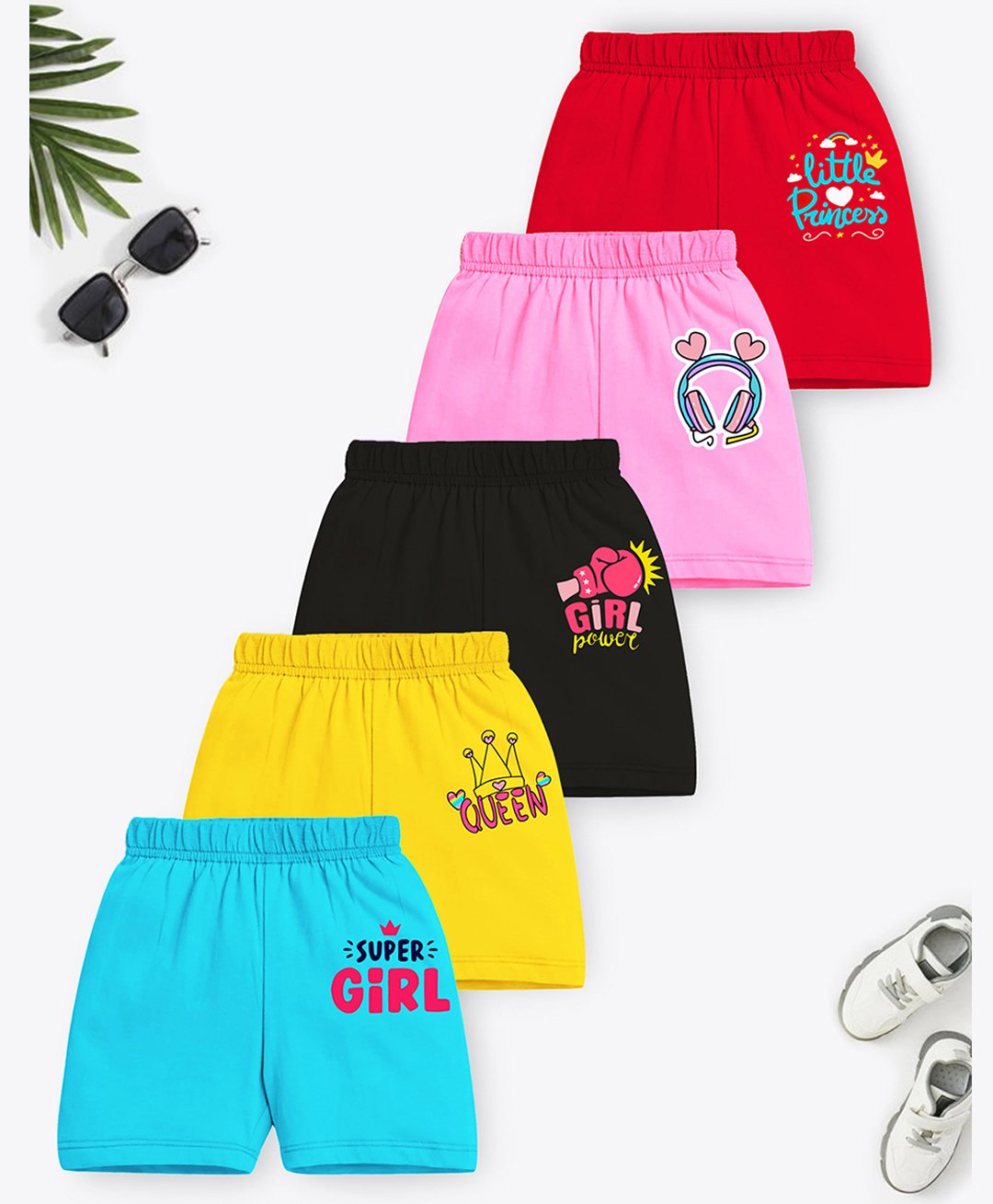 Trampoline Cotton Blend Pack Of 5 Queen & Girl Power Printed Shorts - Multi Colour-picture-26