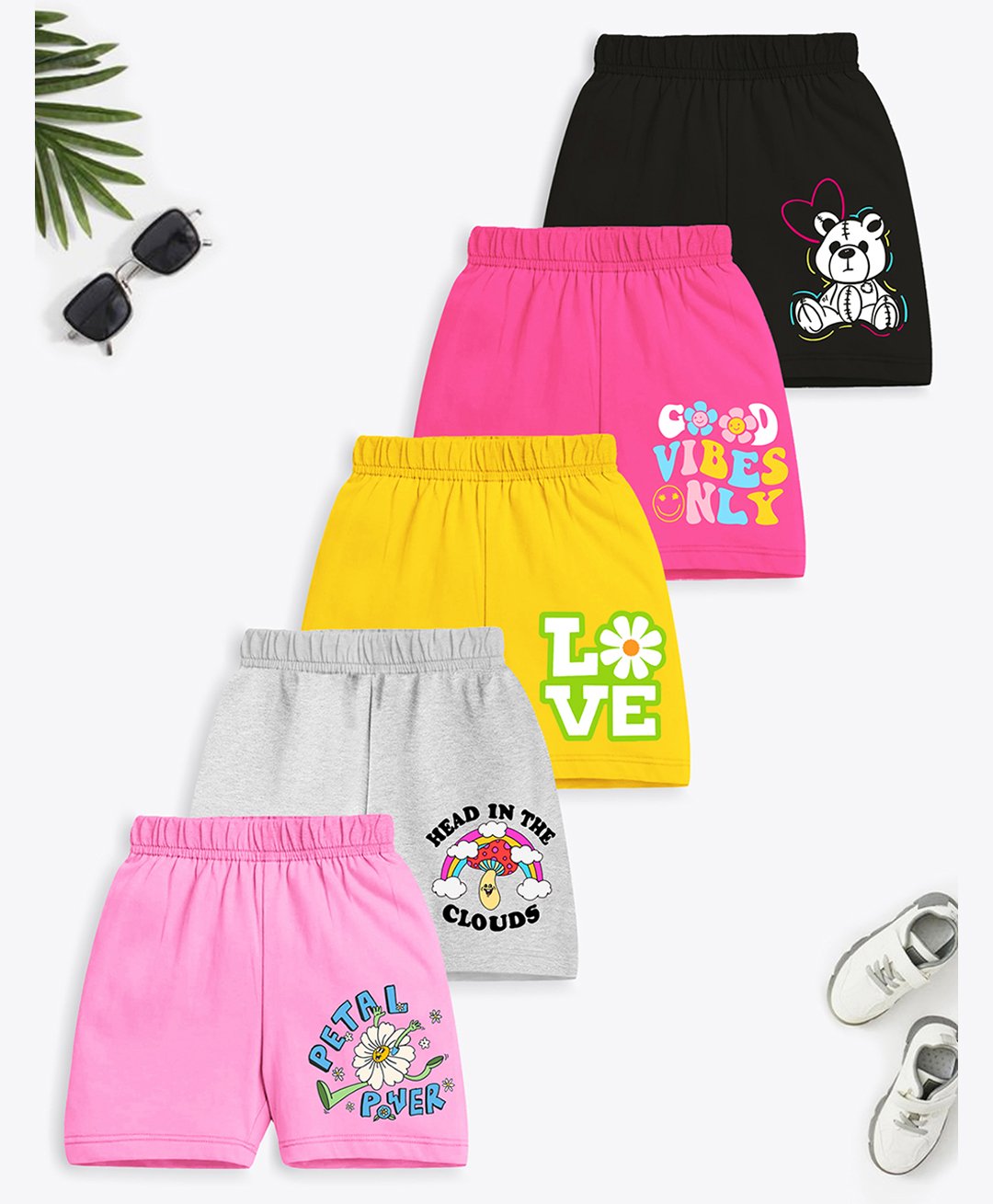 Trampoline Cotton Blend Pack Of 5 Teddy & Flower Printed Shorts - Multi Colour-picture-38