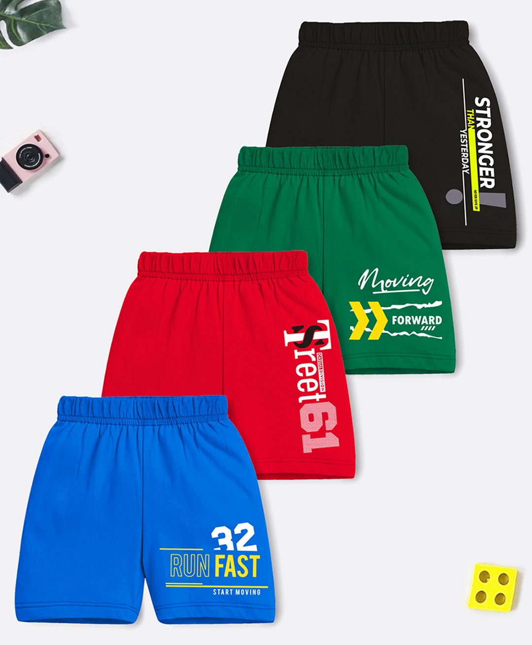 Trampoline Cotton Blend Pack Of 4 Typography Printed Shorts - Multi Colour-image-21