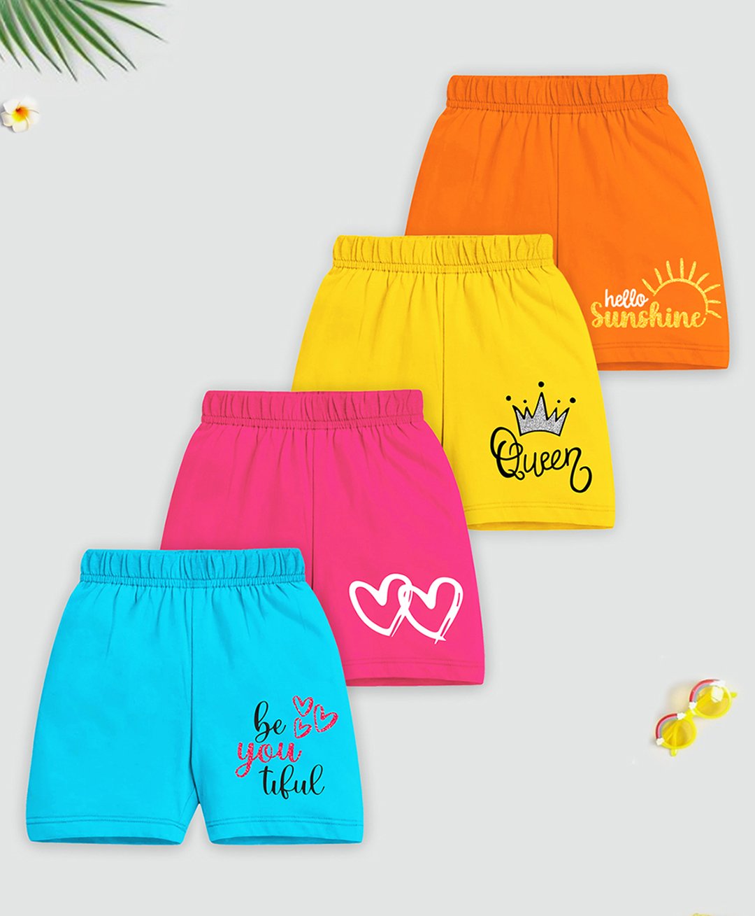 Trampoline Cotton Blend Pack Of 4 Hello Sunshine & Hearts Printed Shorts - Multi Colour-picture-10