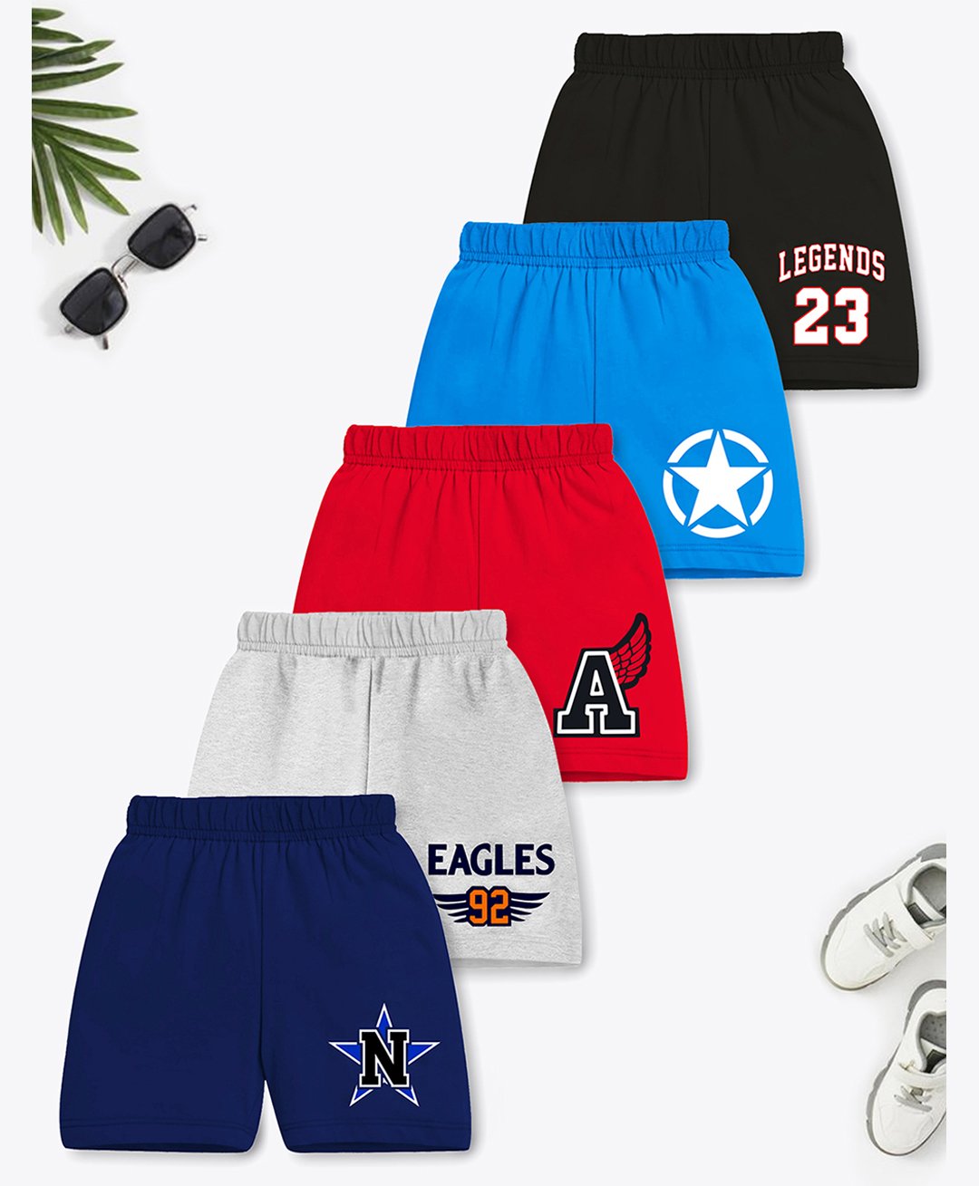 Trampoline Cotton Blend Pack Of 5 Eagles 92 & Legends 23 Printed Shorts - Multi Colour-picture-27