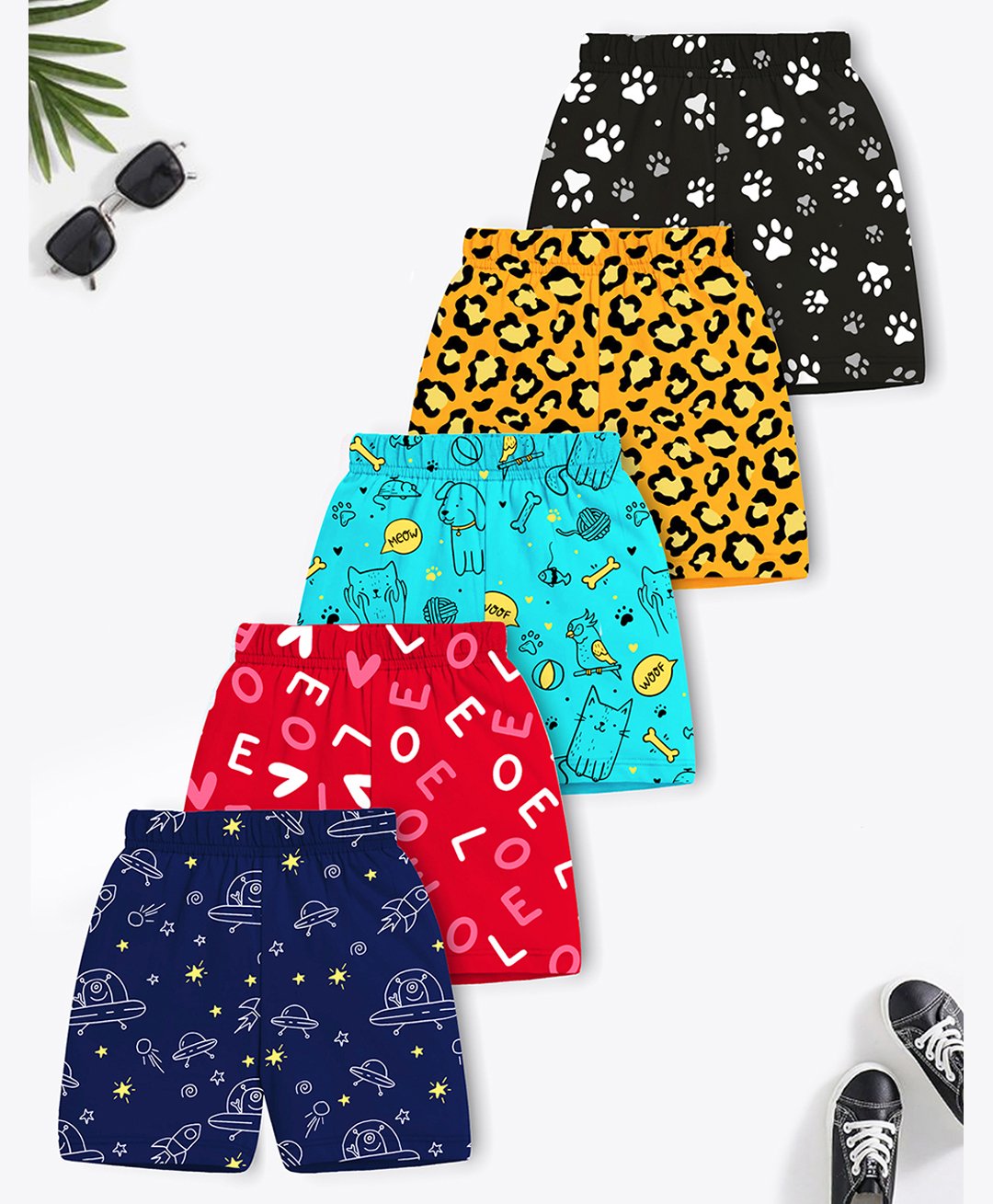 Trampoline Cotton Blend Pack Of 5 Space Theme & Animal Printed Shorts - Multi Colour-picture-13