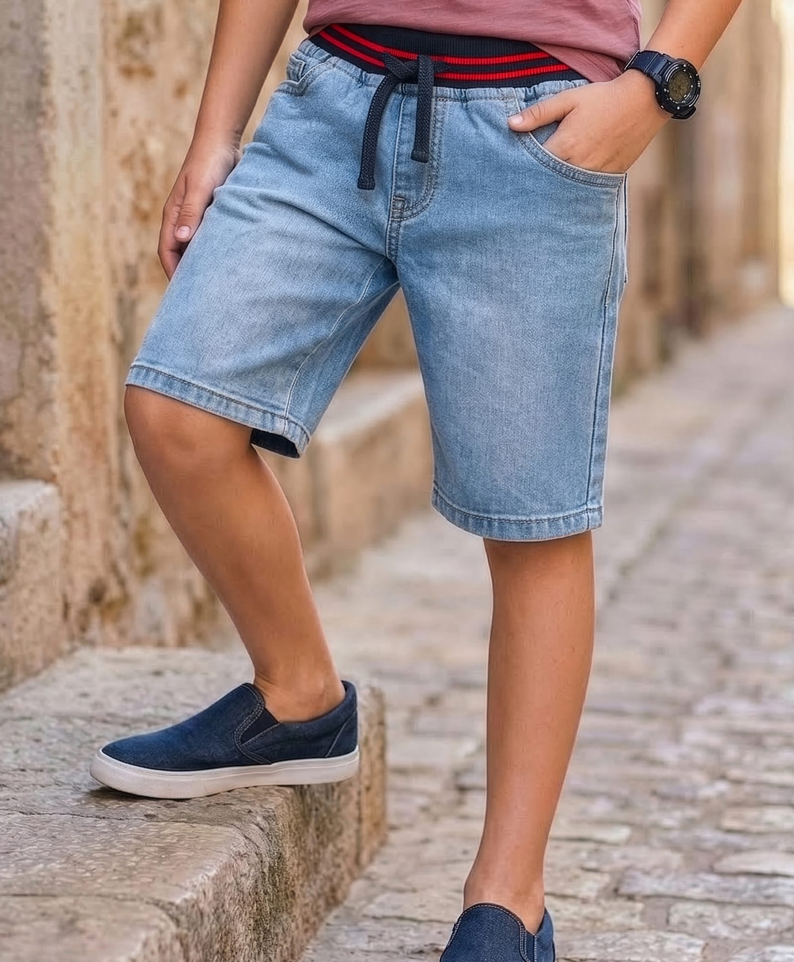 Pine Kids Woven Knee Length Washed Shorts - Light Blue-picture-24