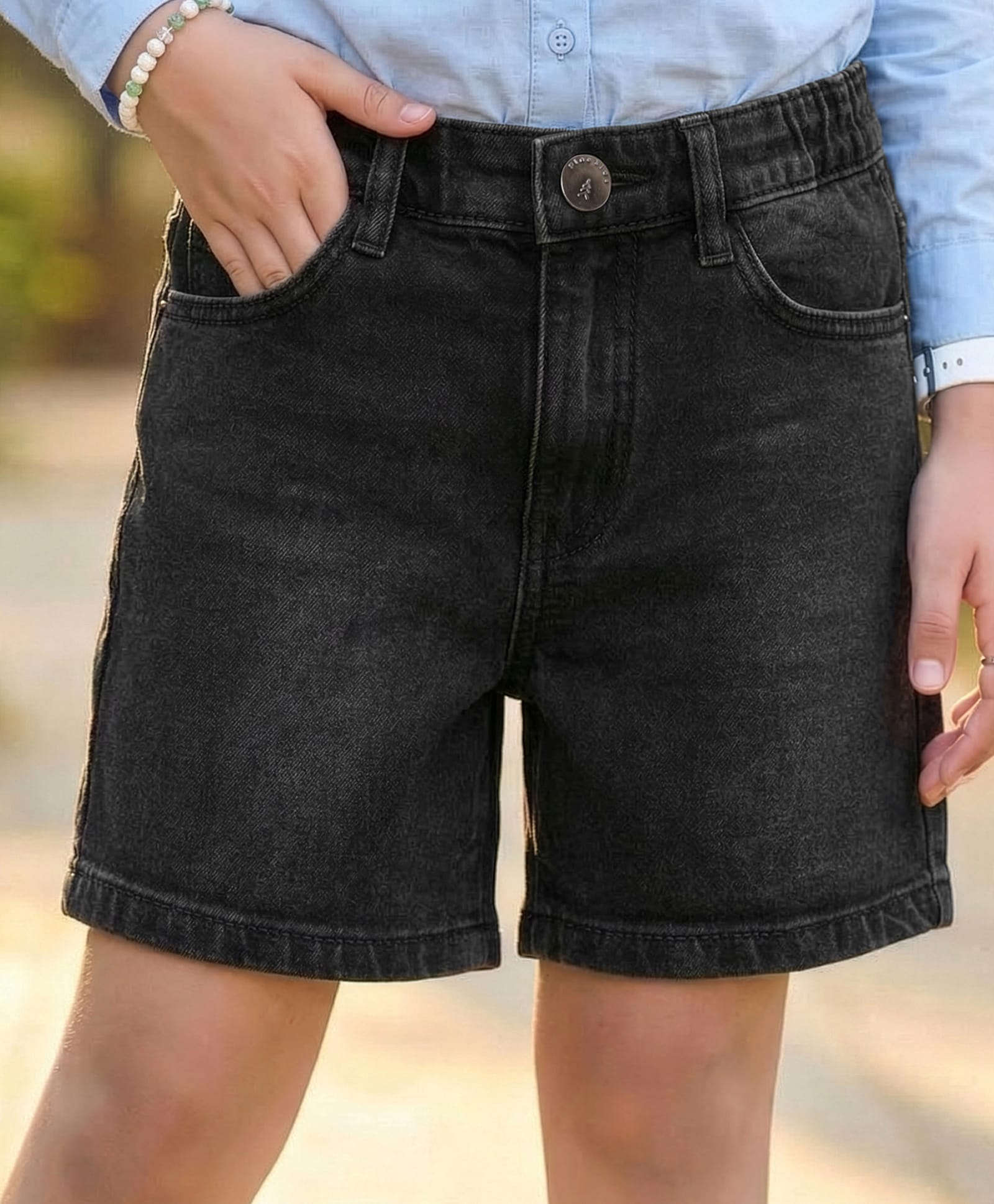 Pine Kids Cotton Woven Knee Length Solid Color Shorts - Black-picture-19