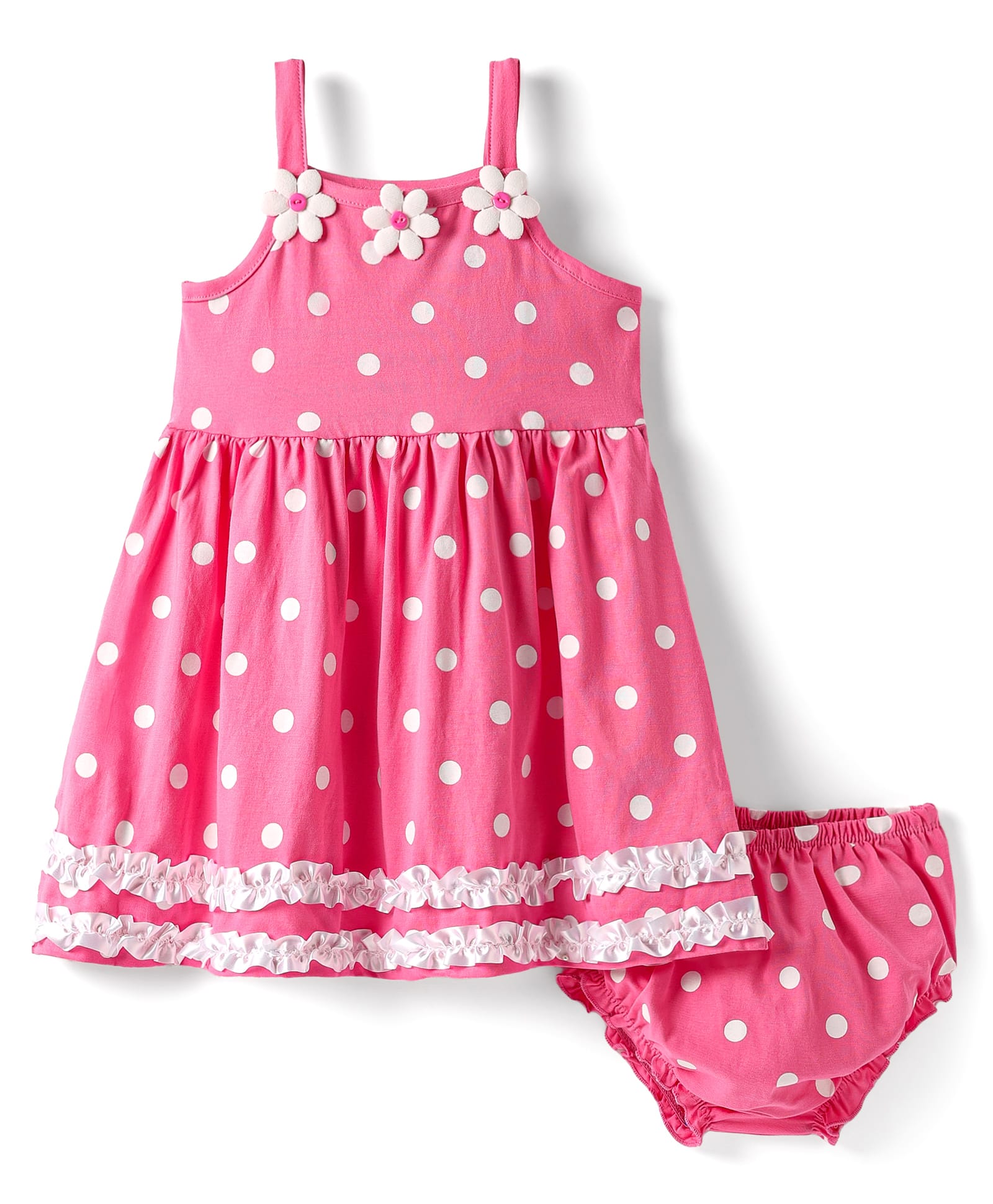 Babyhug Cotton Woven Sleeveless Polka Dot Printed Frock With Floral Applique & Bloomer - Dark Pink-picture-31