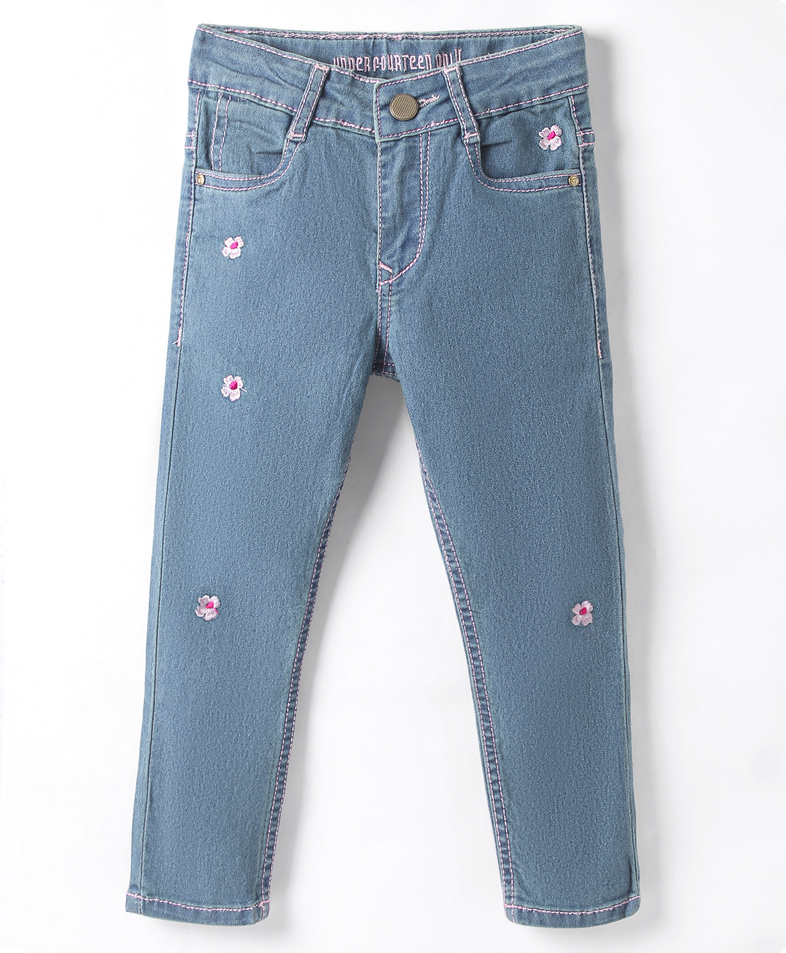 Under Fourteen Only Denim Floral Embroidered Jeans - Blue-picture-28