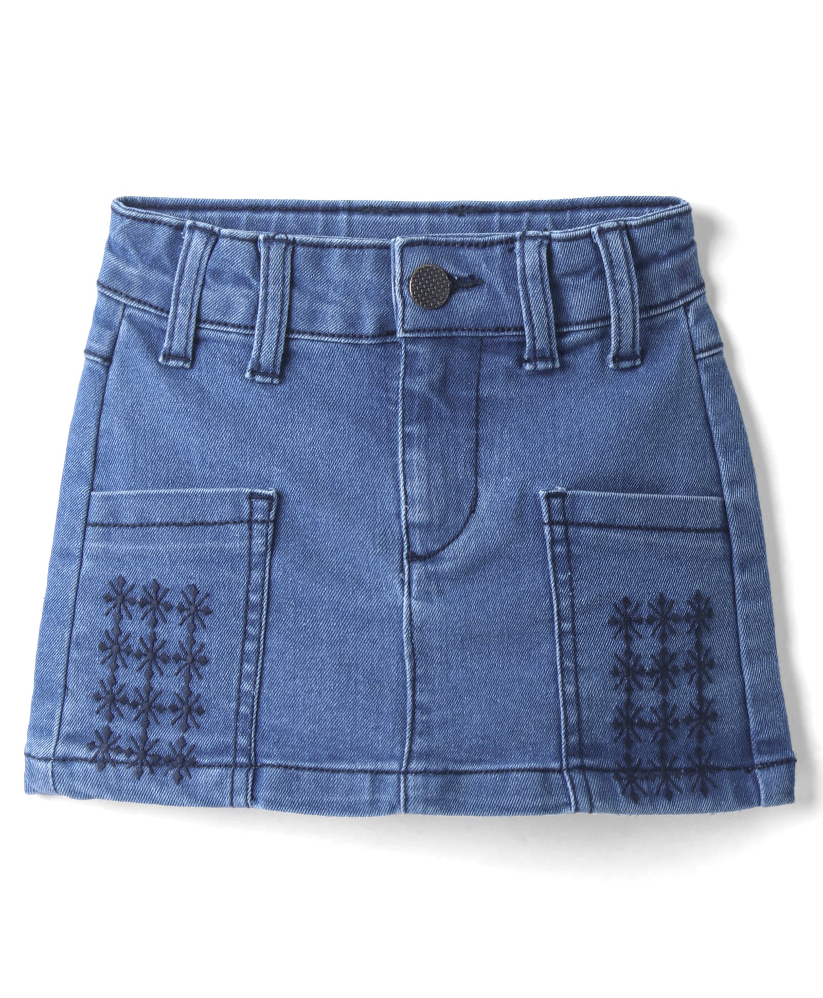 Under Fourteen Only Denim Floral Embroidered Skirt - Navy Blue-picture-15