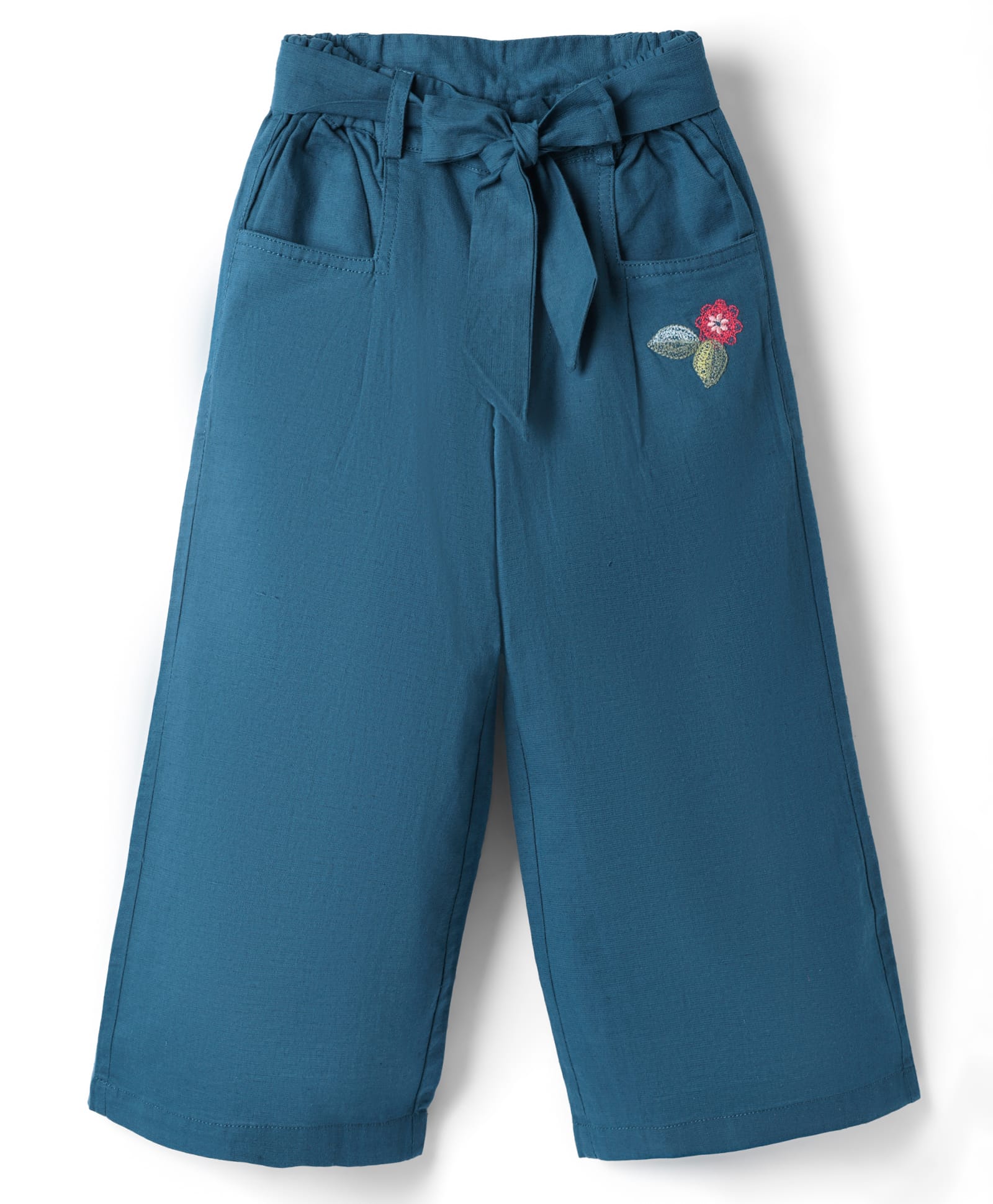 Under Fourteen Only Floral Embroidered Jeans With Belt - Blue-picture-15