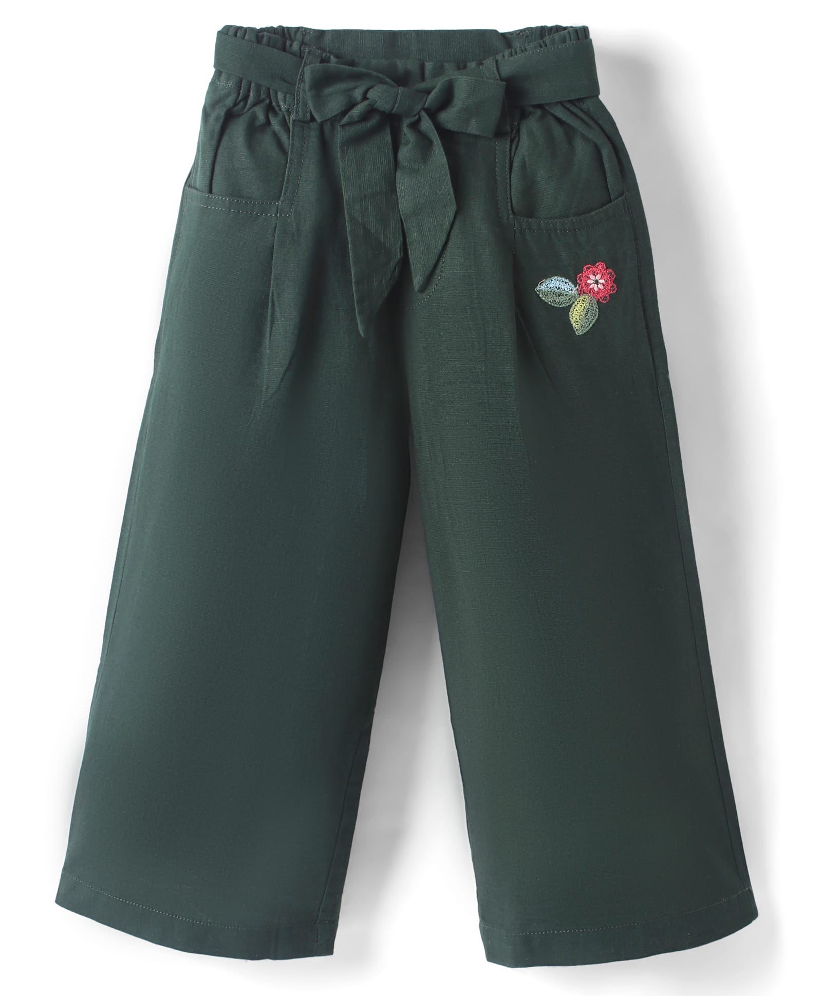 Under Fourteen Only Floral Embroidered JeansWith Belt - Green-picture-13
