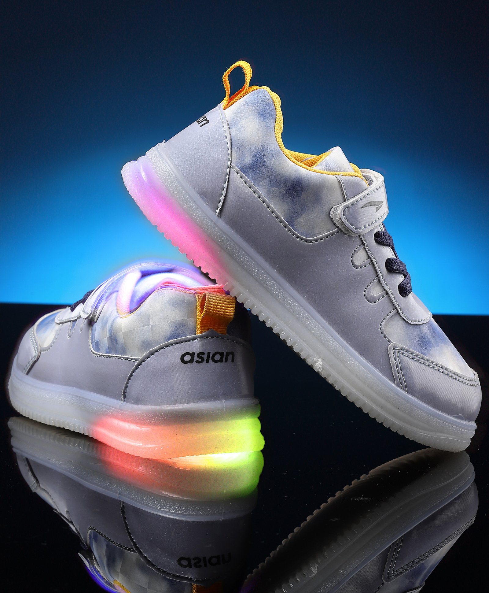 Asian Tie Dye Designed With Velcro Closure LED Sneakers - Blue-picture-40