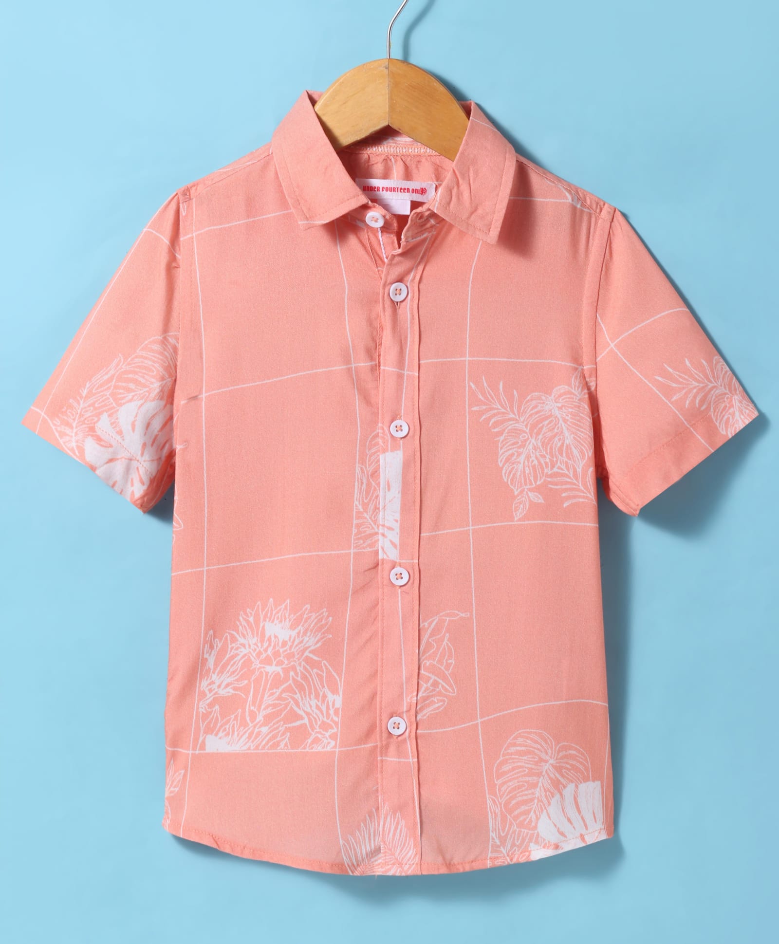 Under Fourteen Only Rayon Half Sleeves Leaves Printed Shirt - Peach-picture-23