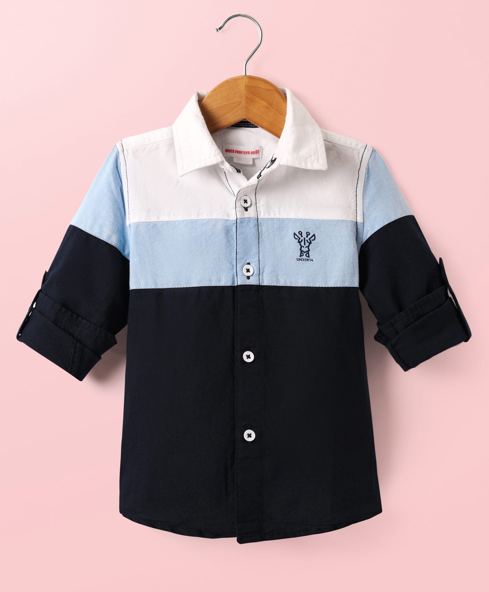 Under Fourteen Only Full Sleeves Cut & Sew Brand Name Printed Shirt - Navy Blue-picture-22