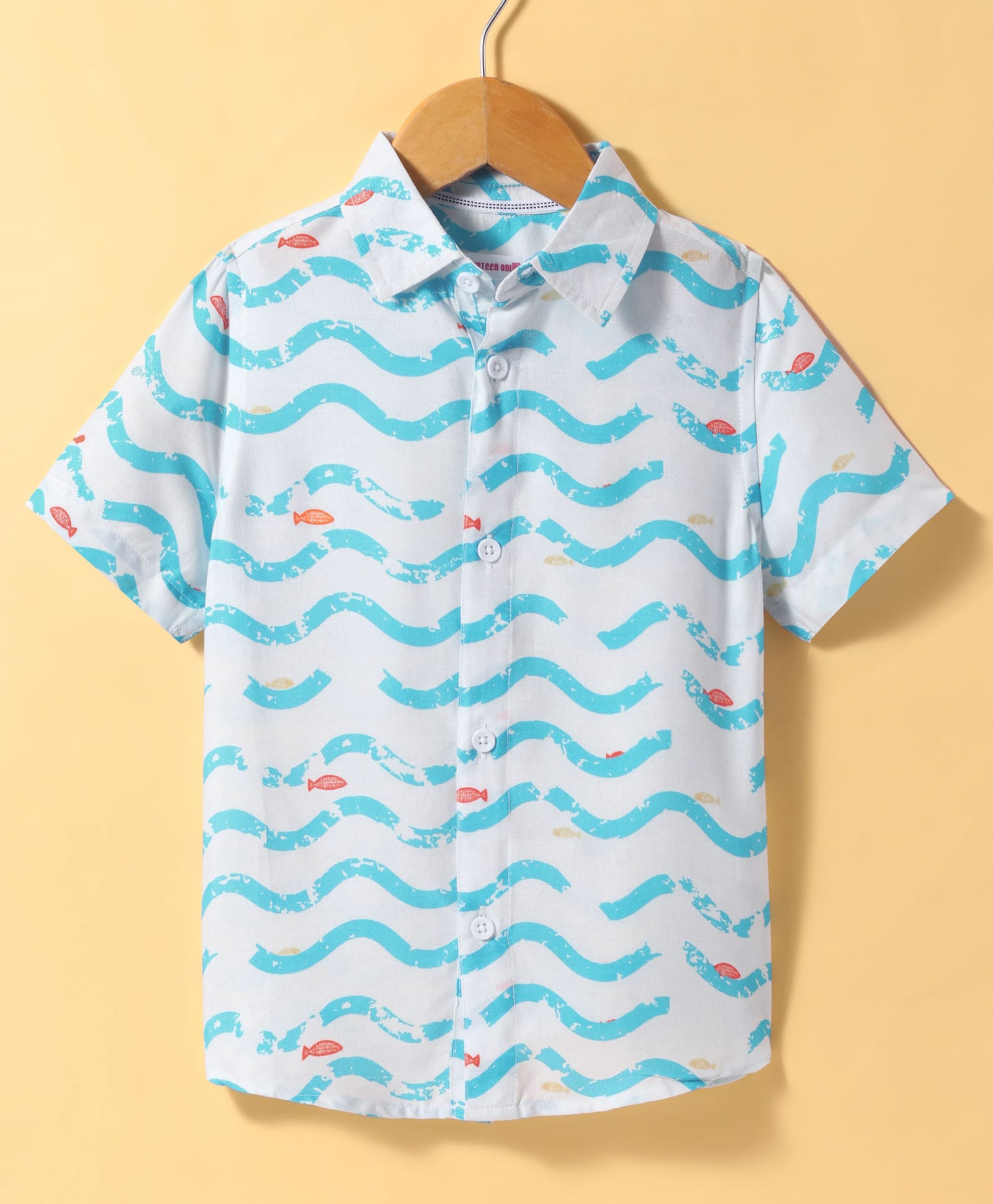 Under Fourteen Only Rayon Half Sleeves Fish Printed Shirt - Green-picture-10