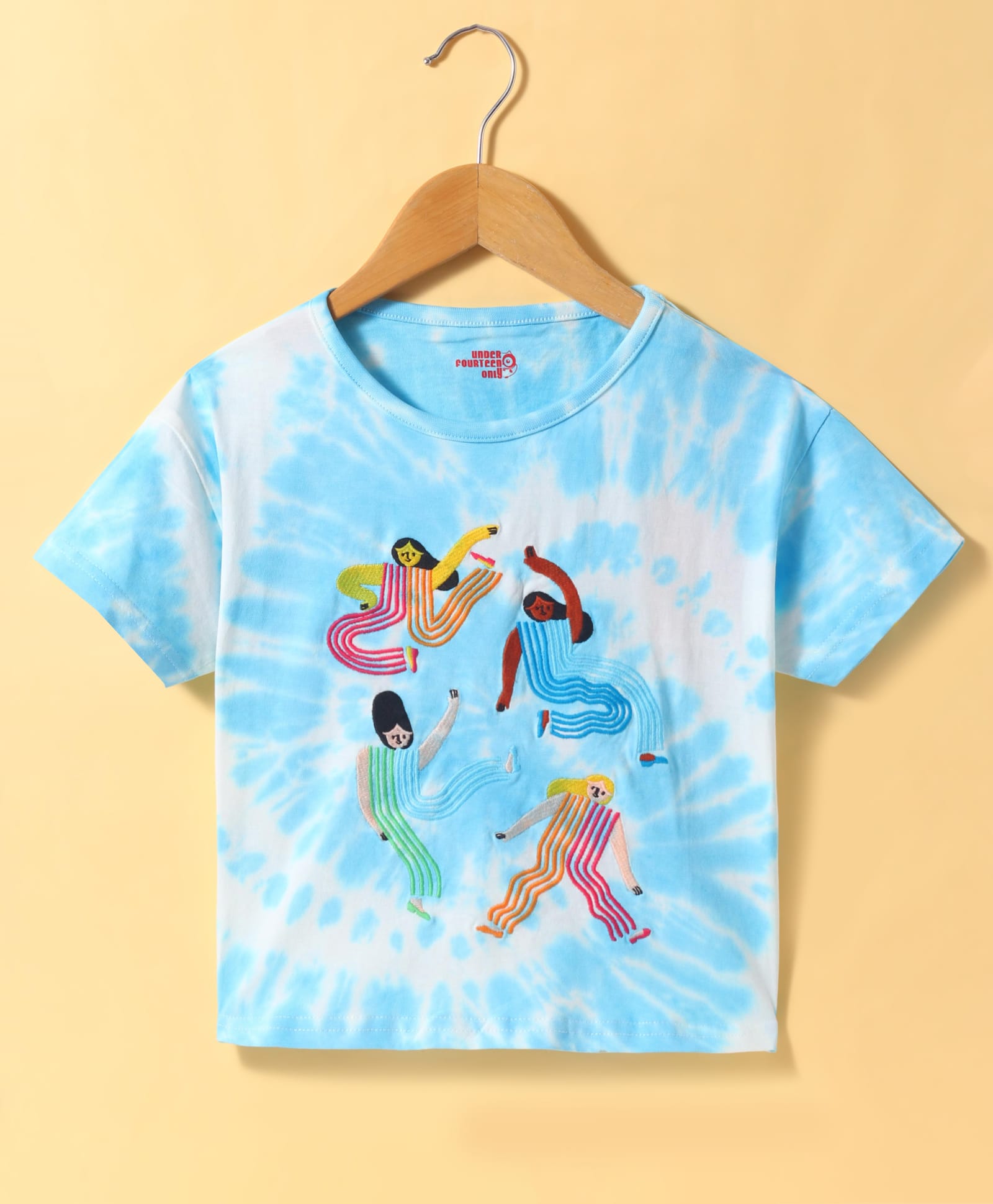 Under Fourteen Only Cotton Half Sleeves Tie Dye People Embroidered Top - Blue-picture-12