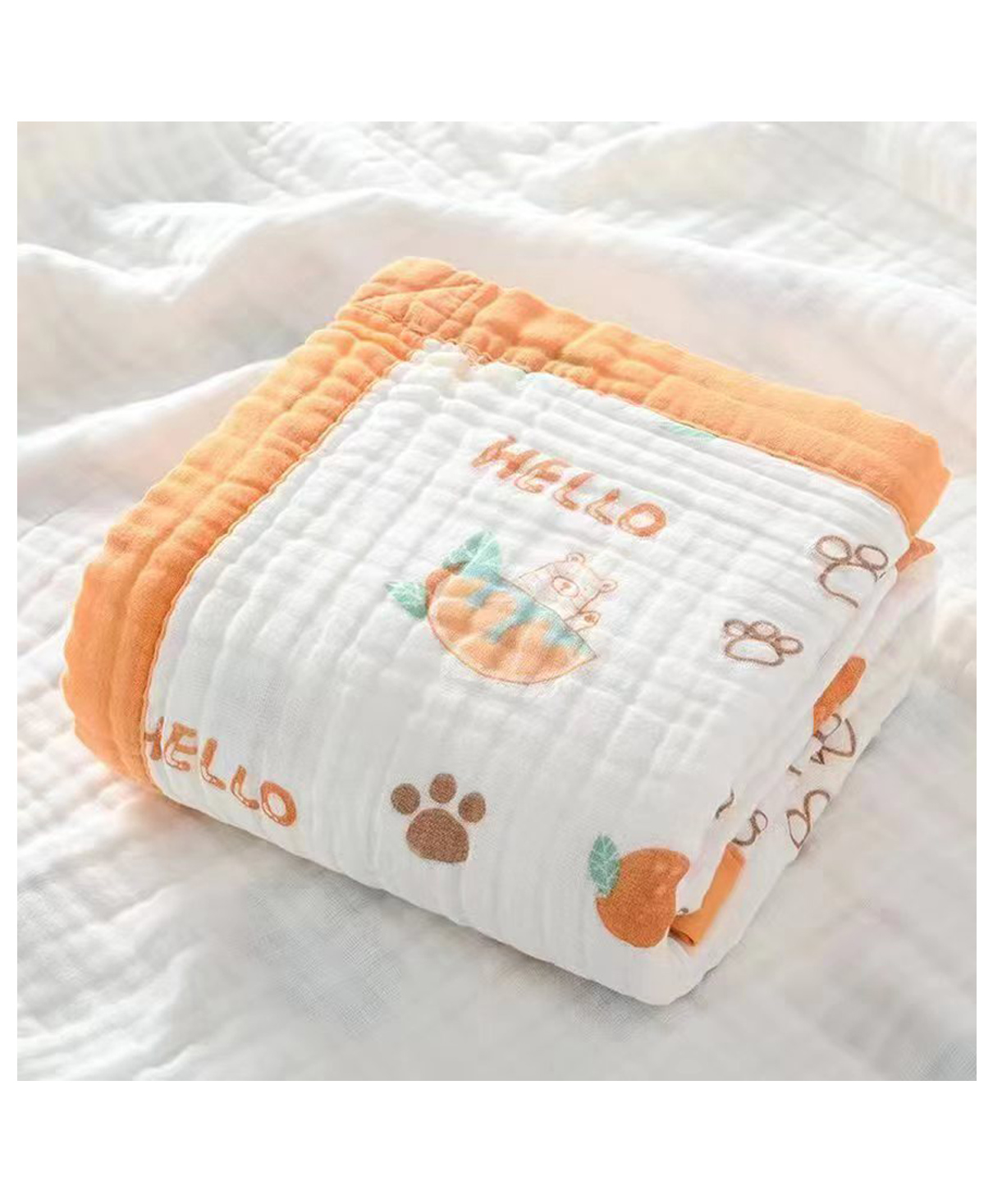 Baby Muslin Organic Cotton Super Soft Absorbent Muslin 6 Layer Blanket - ORANGE CANDY-image-5