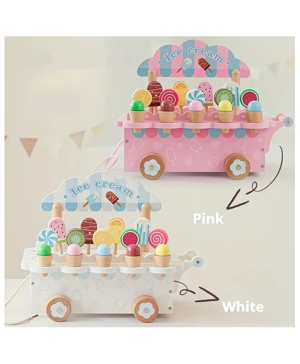 YAMAMA Wooden Toys For Kids Wooden Ice Cream Cart Playset Toys Colorful Pretend Play Kids Toys Role-Playing Toys Fun Kitchen ToysMulticolor-picture-27