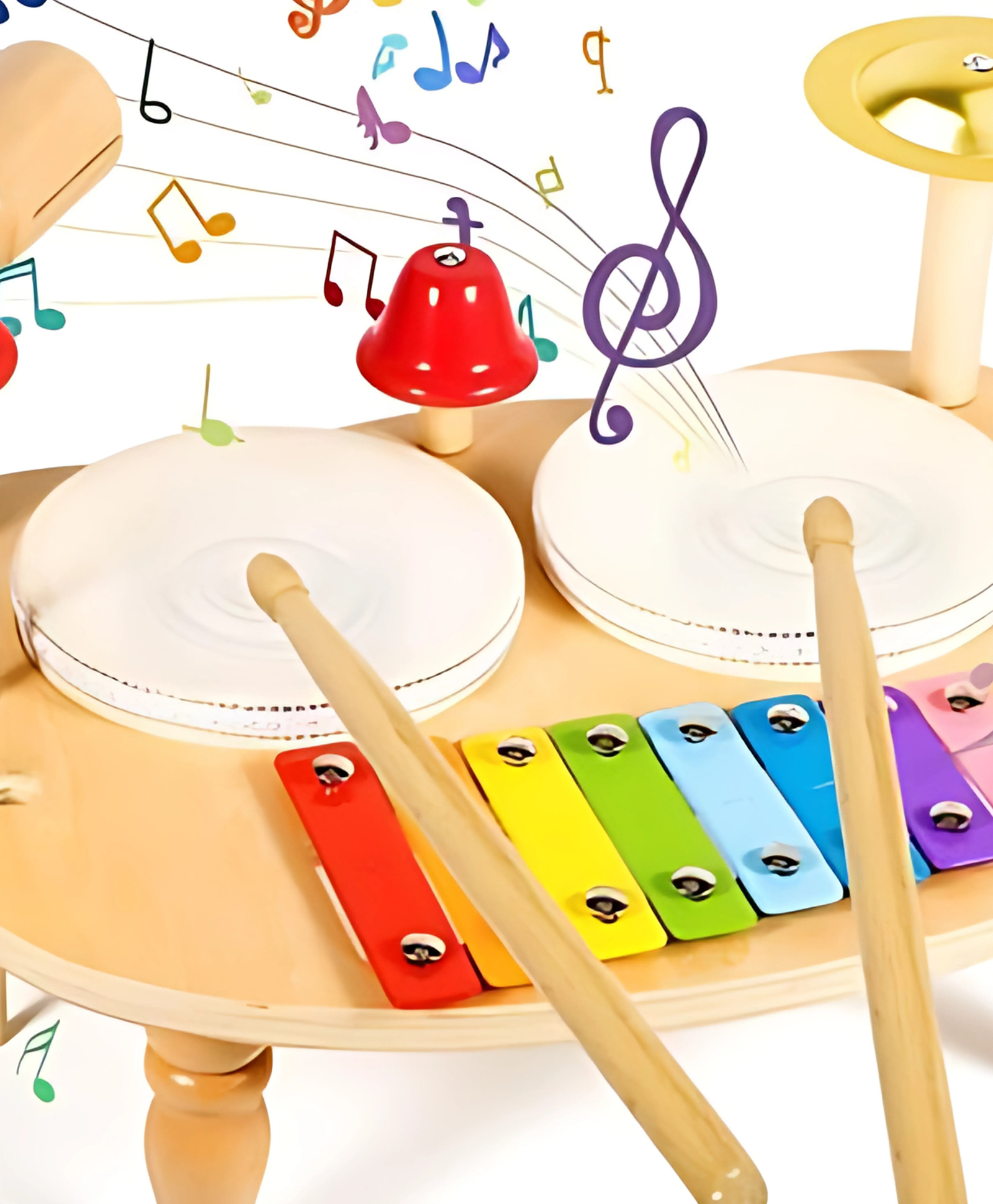 YAMAMA Wooden Toys For Kids Wooden Musical Instrument Table Toys Includes Drums Xylophone Cymbal And Bells Multi Instrument Toys For Babies And Toddlers Percussion Music Combination Kids Toys - Muitcolor-image-40