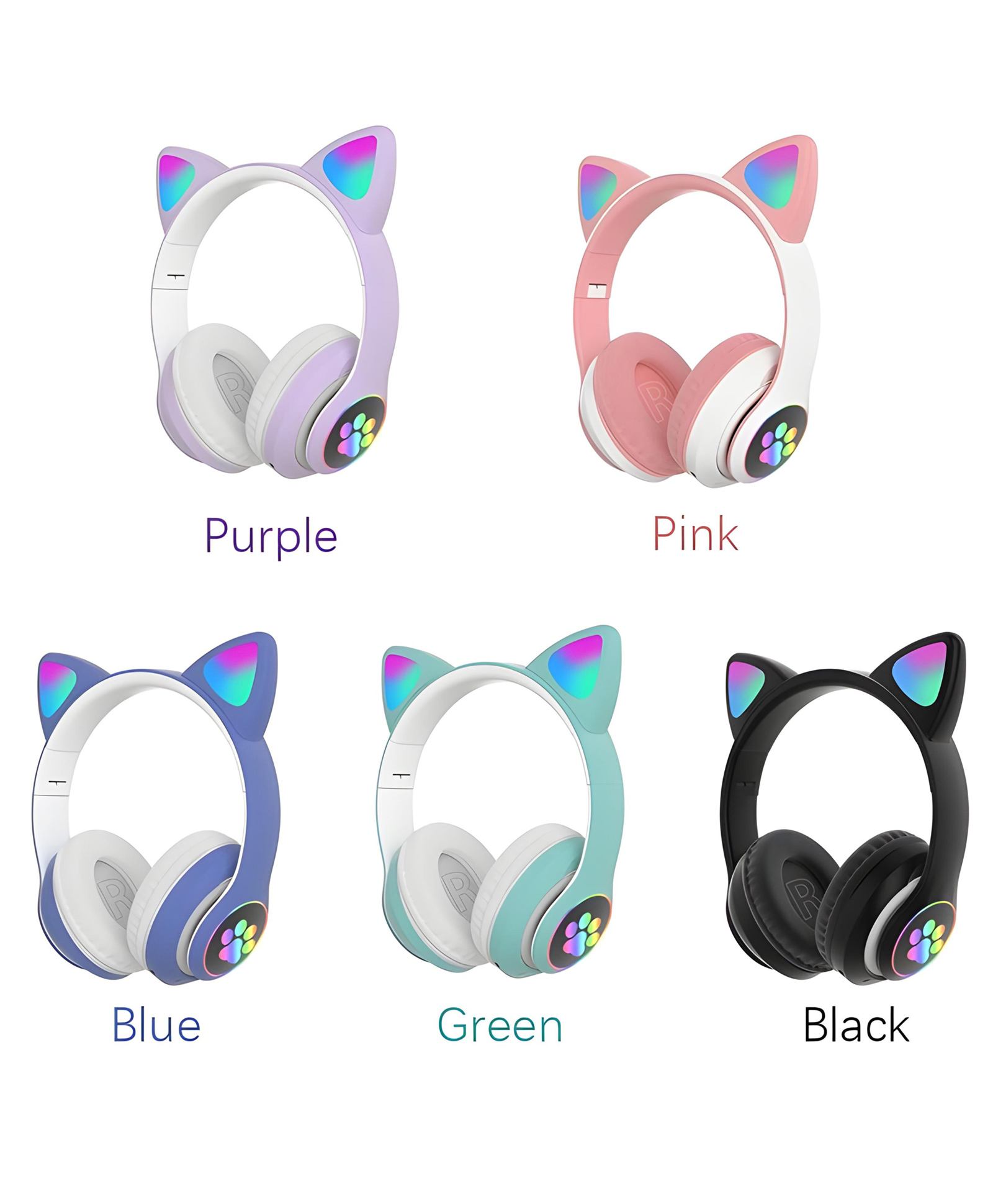 YAMAMA Cat Ear Headphone New Cute Fashion Wireless Music Gaming Headsets Meow Headphones With Lights USB Rechargeable Wireless Bluetooth Headphones Gaming Earphones Gaming Headphones For Kids Adults(Pack of 1Color May Vary)-image-1