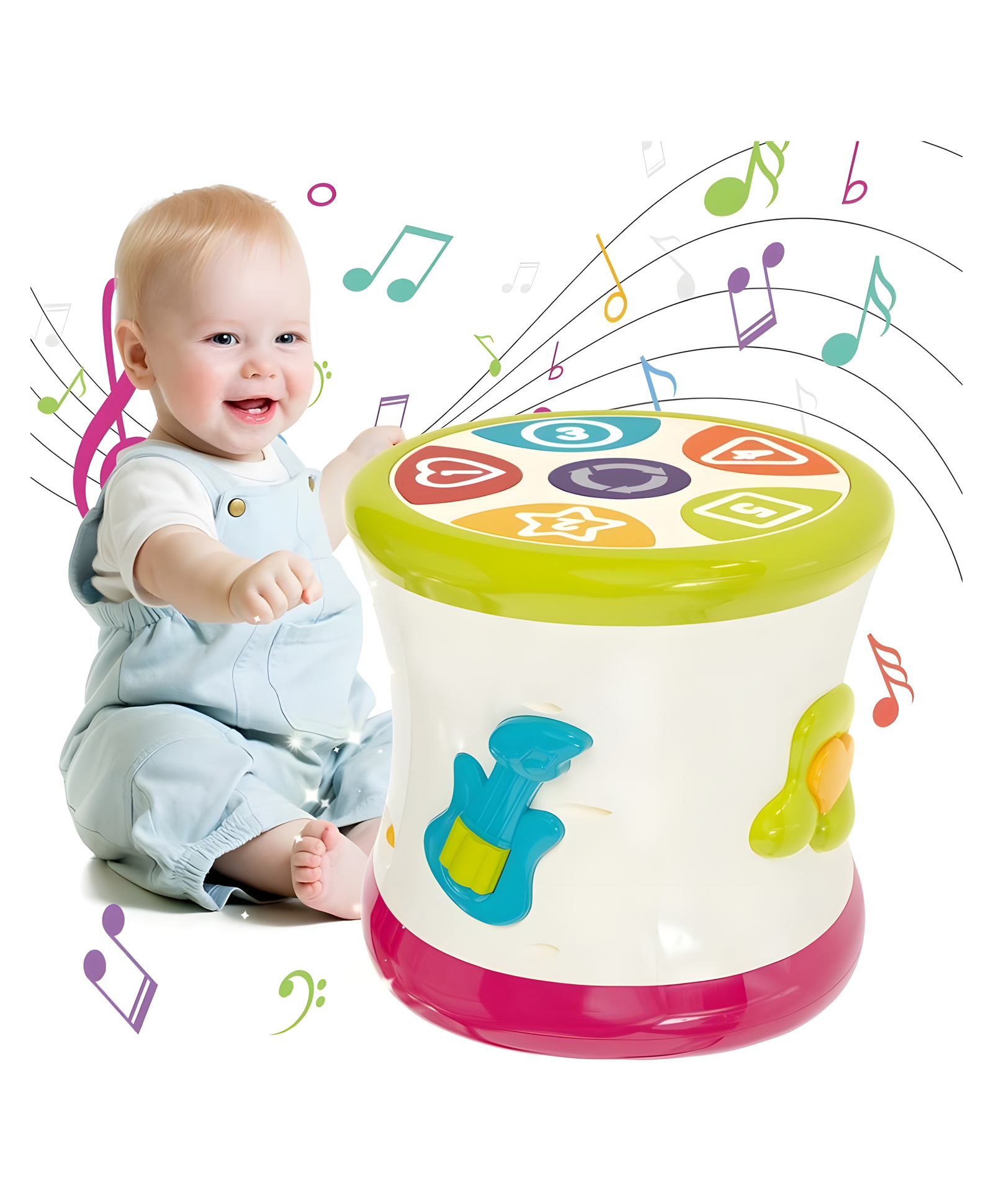 YAMAMA Musical Toys For Kids Two-Sided Dynamic Drum Toys Baby Drum For Learning And Cognition With Lights And Music Kids Musical Instruments Toddler Toys Baby Musical Kids Toys - Multicolor-image-40
