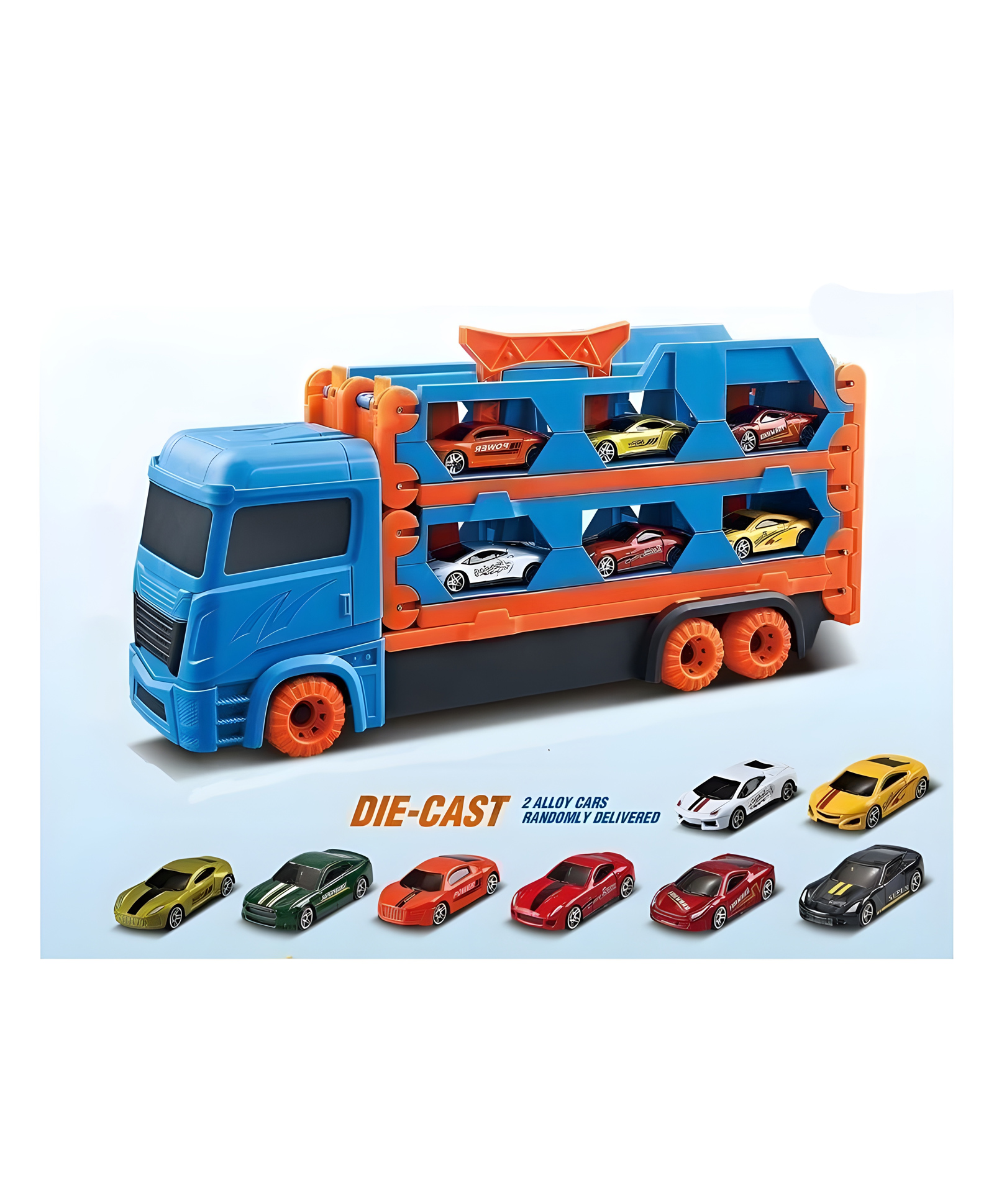 YAMAMA Die-Cast Car Toys For Kids Car Transporter Truck Toys With Two Catapults Long Track Portable Car Transporter Kids Toys Ejector Race Track Car Toys Parking Garage Car Toys - Multicolor-picture-25