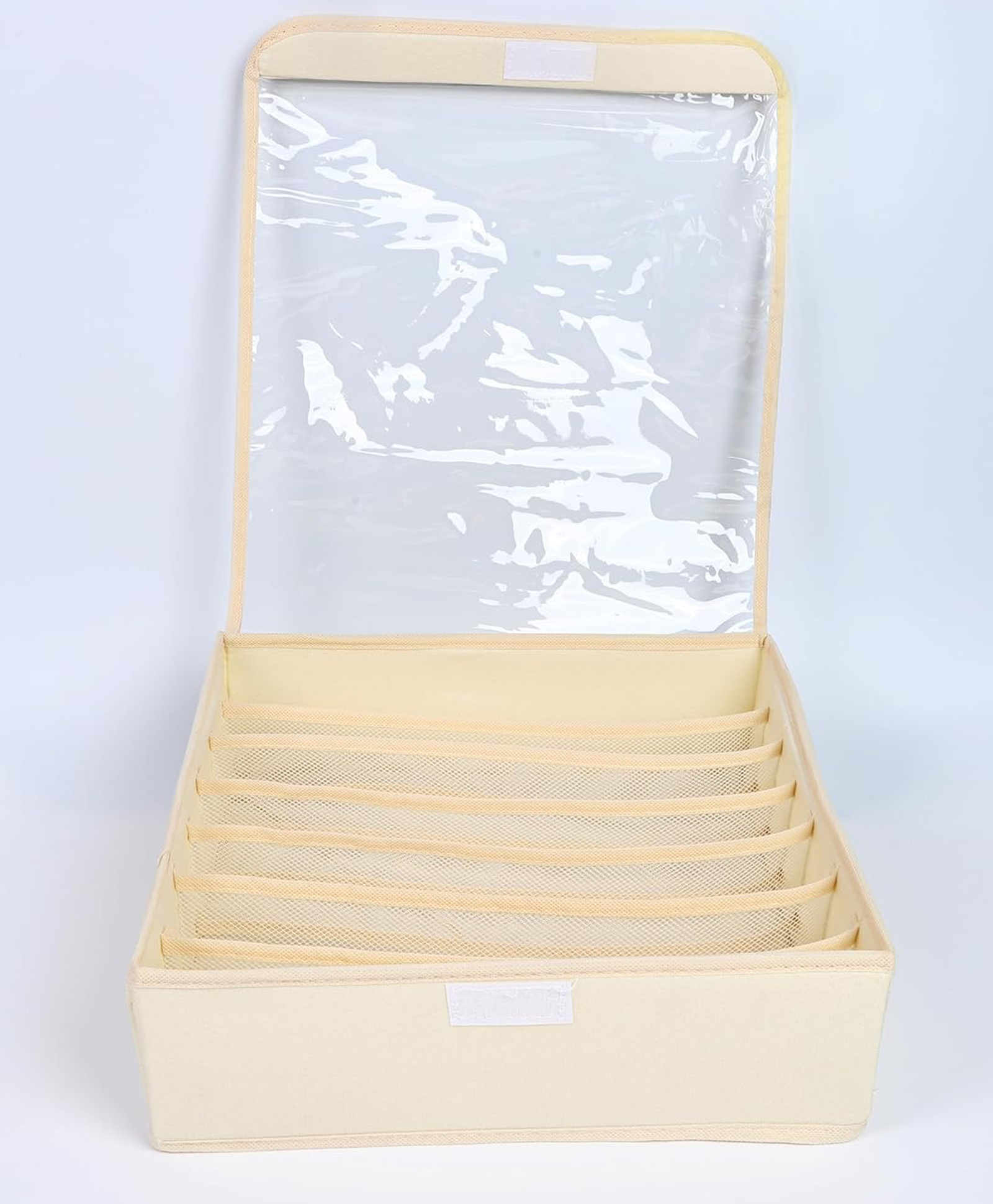 House of Quirk 7 Slot Foldable Underwear Closet, Dresser Drawer Organizer Fabric Basket Clothes Socks Underwear Clothing Divider - Beige-image-3