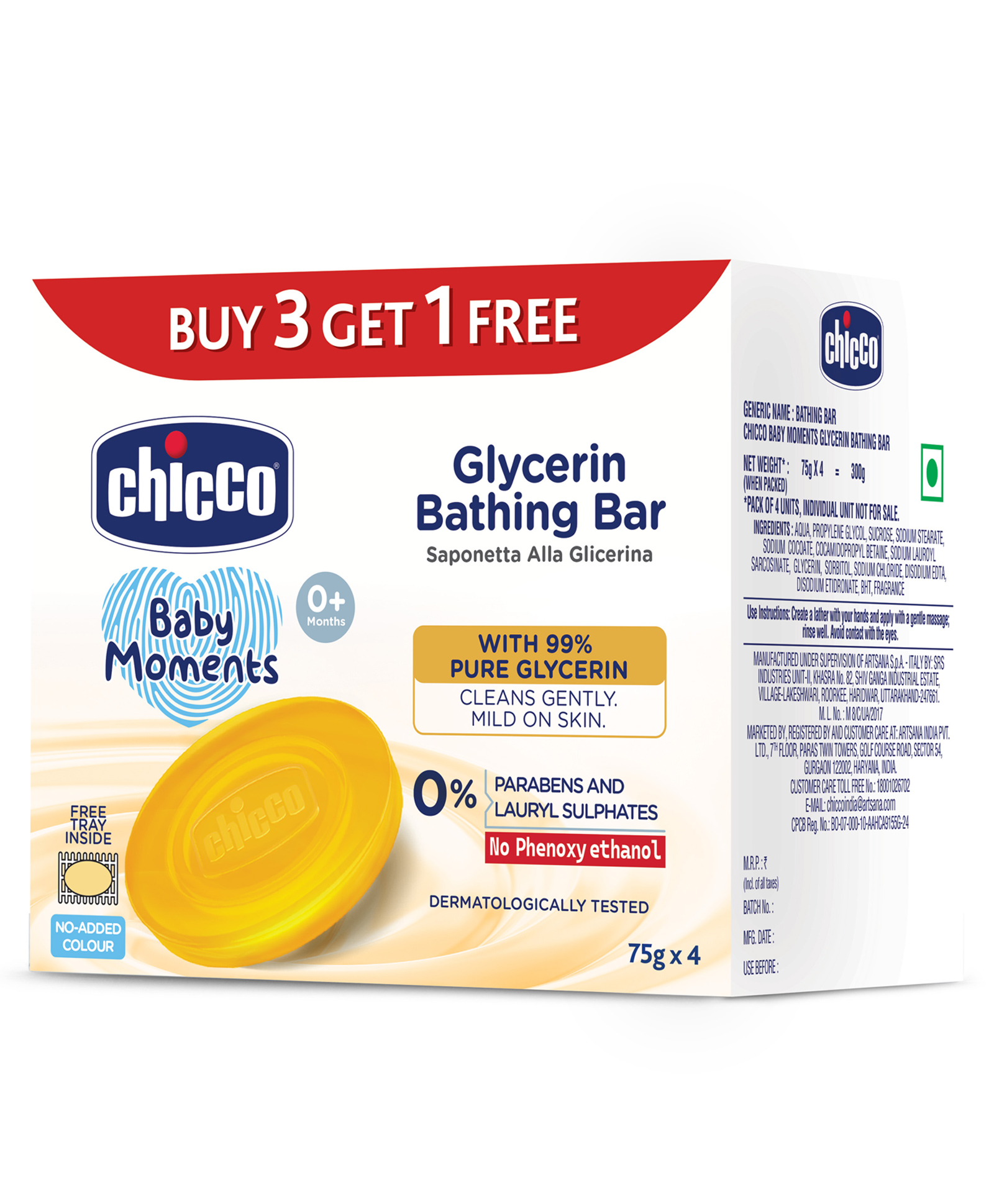 Chicco Baby Moments Glycerin Bathing Bar Pack of 4- 300 g-picture-16