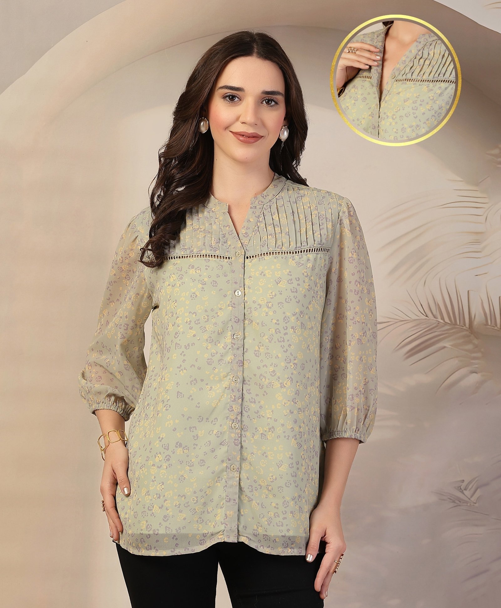 Zelena Three Fourth Sleeves Printed Maternity Zipless Feeding Top With Nursing Access - Pista-image-19