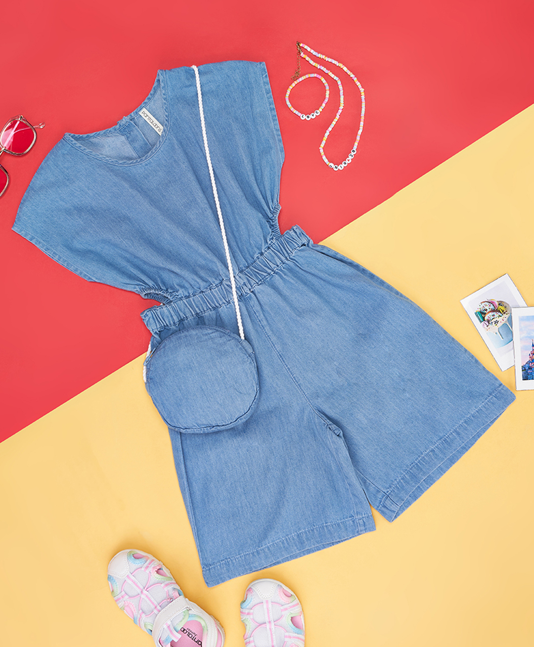 Pantaloons Junior Denim Sleeveless Solid Jumpsuit With Coordinating Bag Set - Light Blue-picture-12