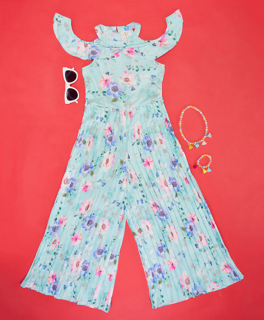 Pantaloons Junior Cold Shoulder Floral Printed Jumpsuit - Green-picture-22
