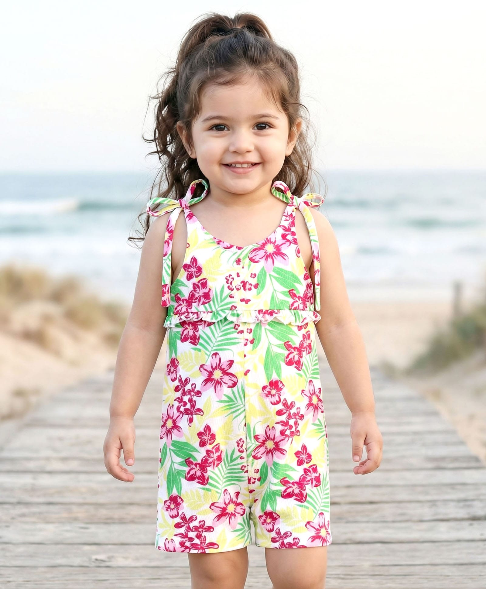 Babyhug Cotton Sleeveless Knit Sleeveless Jumpsuit with with Floral Print - Light Green-image-48