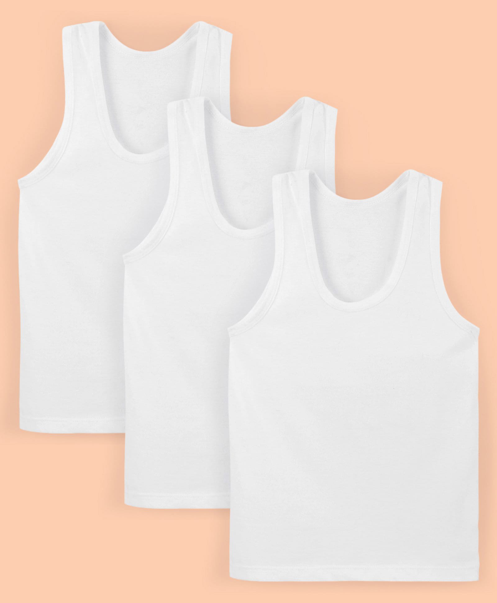 Bodycare Cotton Knit Sleeveless Solid Color Vests Pack Of 3 - White