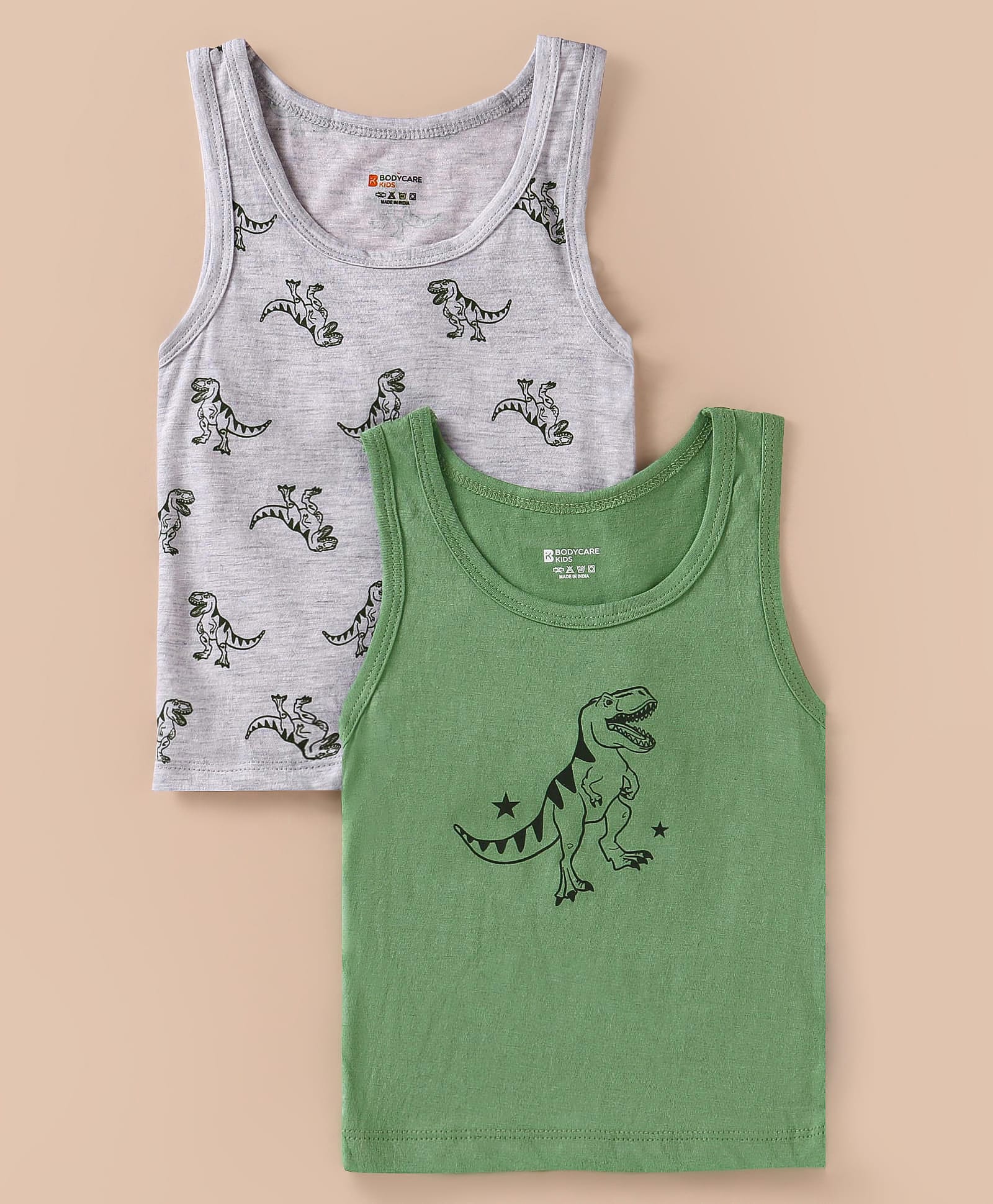 Bodycare Cotton Knit Sleeveless Vests with Dino Print Pack of 2 - Grey & Green-picture-28