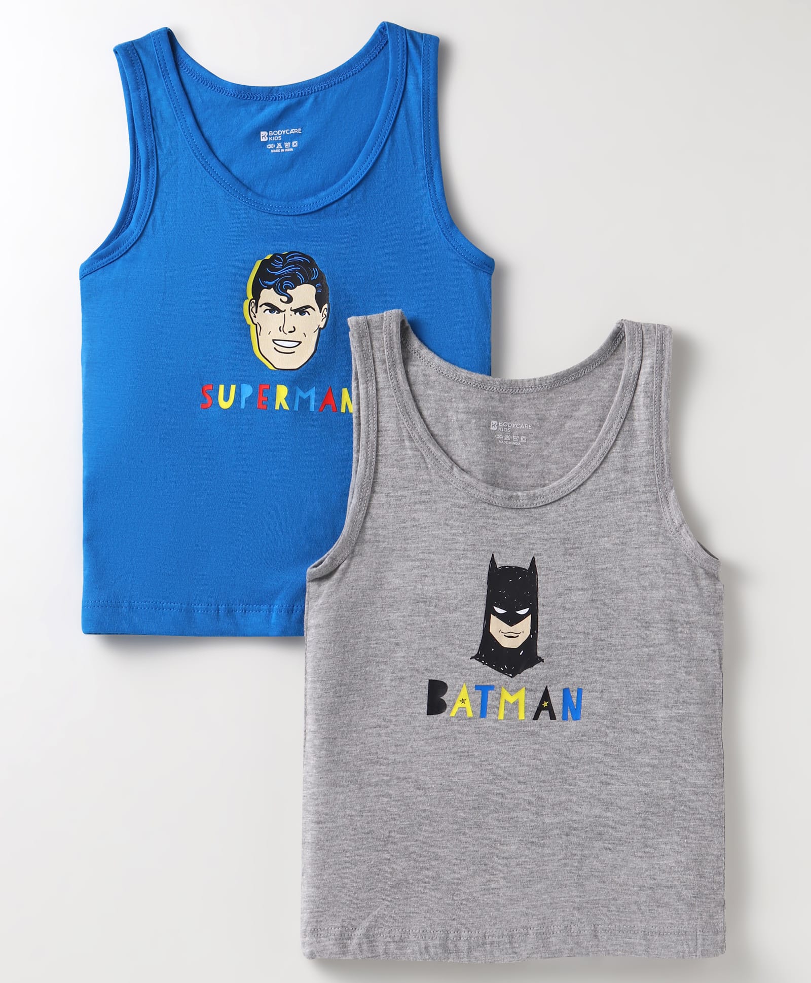 Bodycare Cotton Knit Sleeveless VestsWith Superman & Batman Print Pack Of 2 - Blue & Grey-picture-36