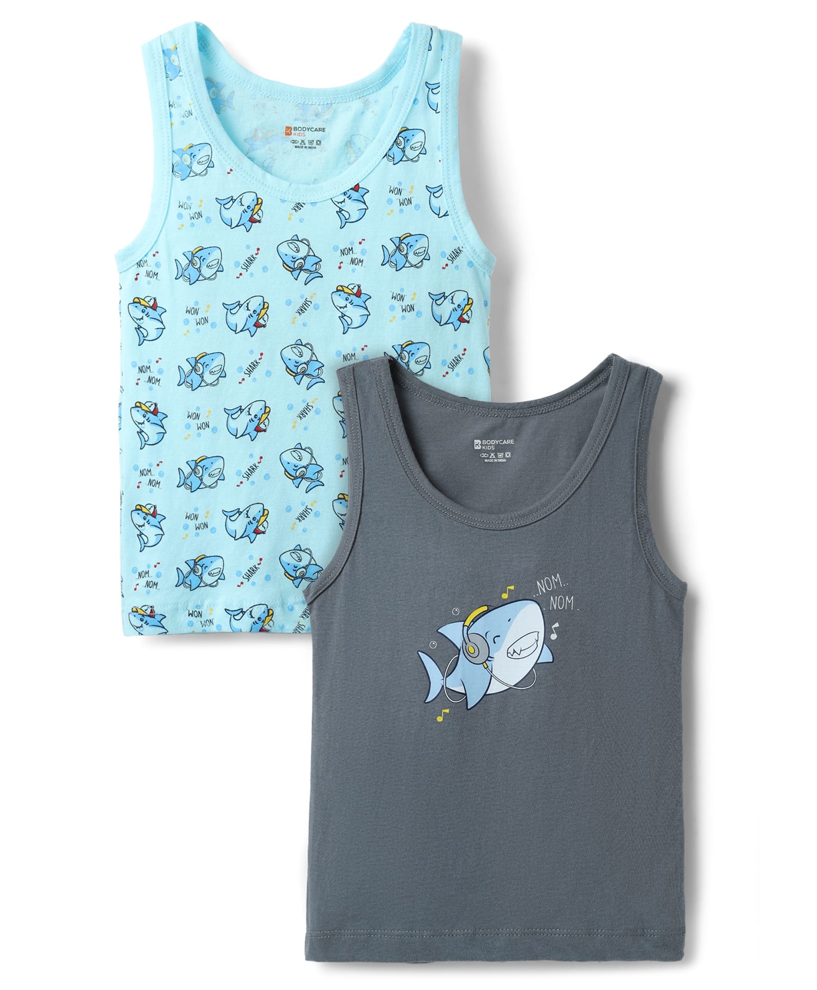 Bodycare Cotton Knit Sleeveless Vests with Shark Print Pack of 2 - Light Blue & Grey-picture-42