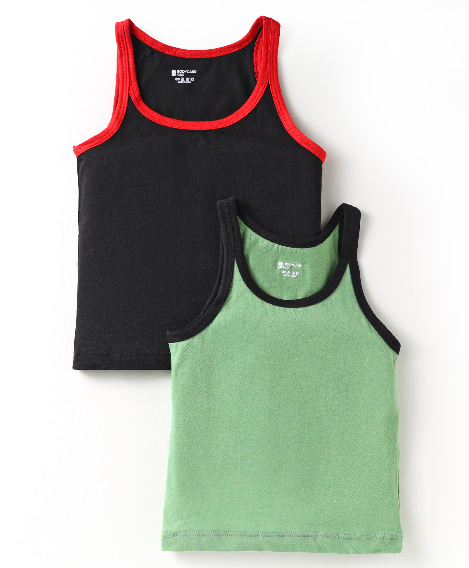 Bodycare Cotton Knit Sleeveless Solid Colour Vests - Black & Light Green-image-22