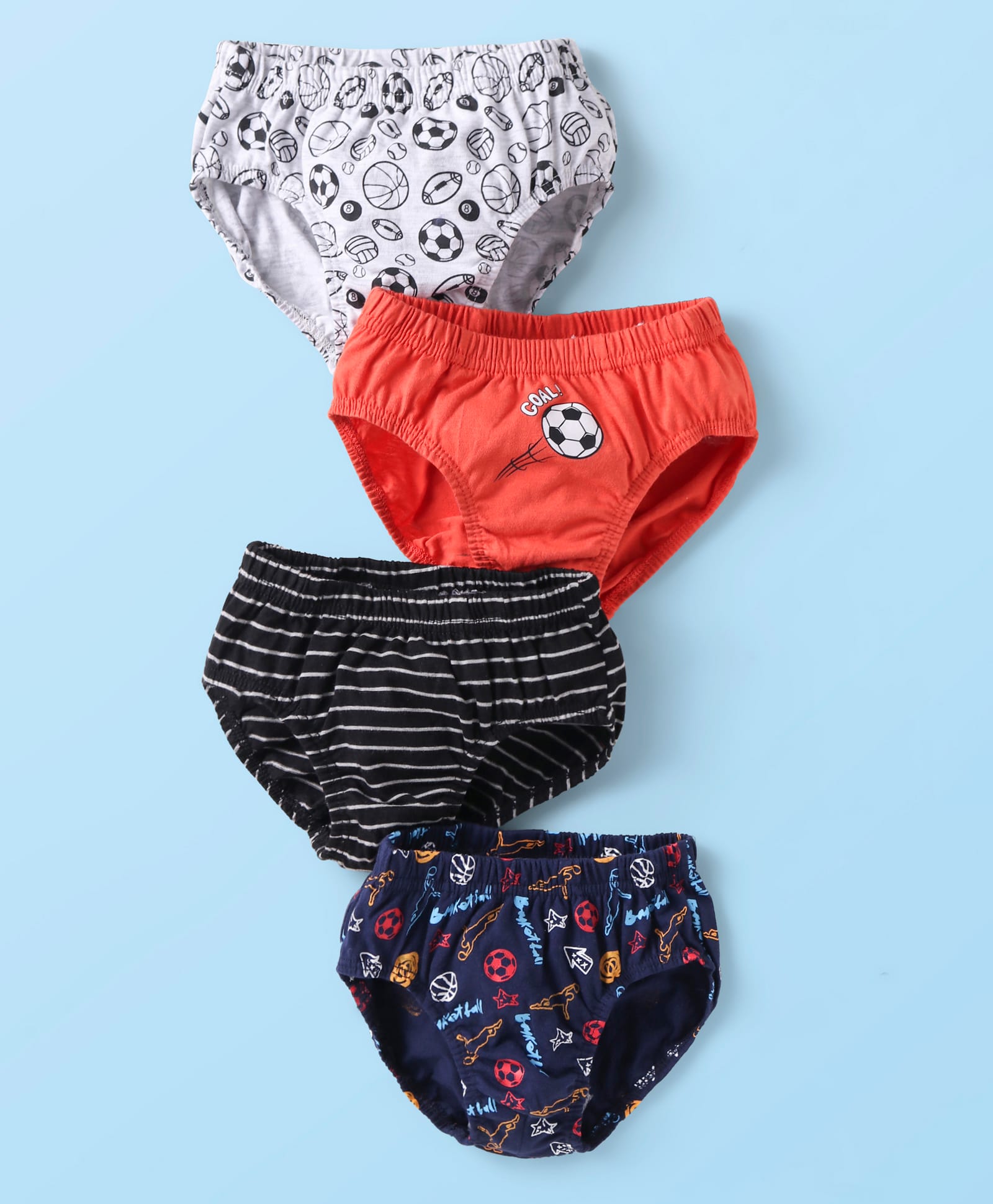 Bodycare Cotton Knit Striped & Football Printed Briefs Pack of 4 - Navy Blue White & Red-picture-17