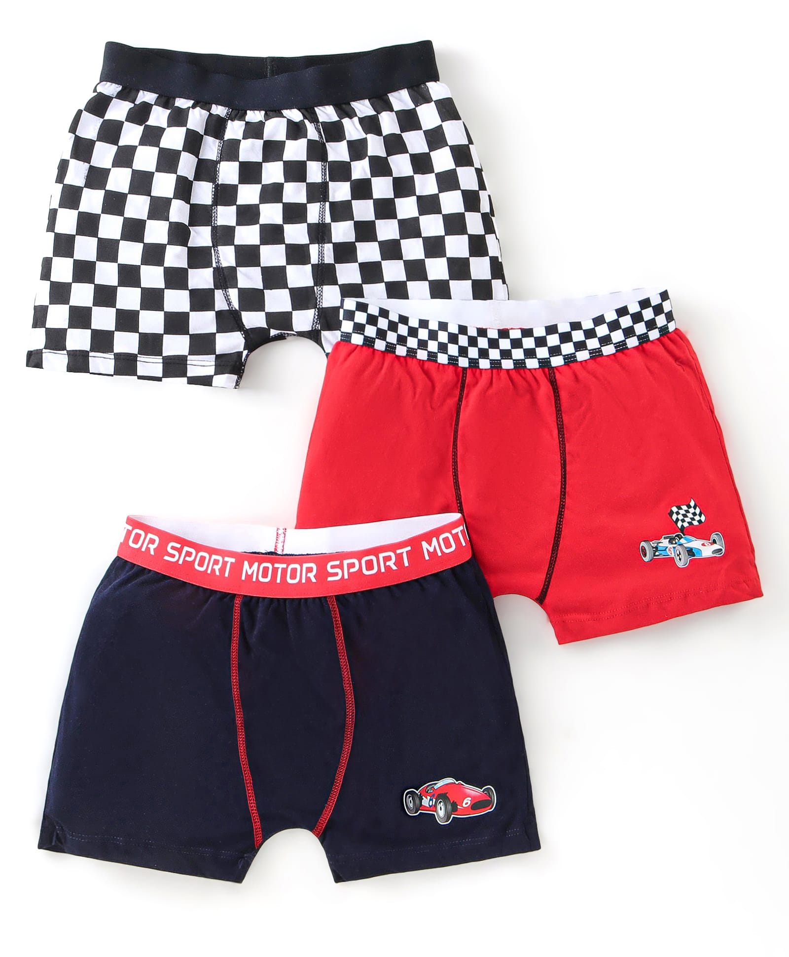 Bodycare Cotton Knit Boxers wirh Race Theme Print Pack of 3 - Red Navy Blue & White-image-24