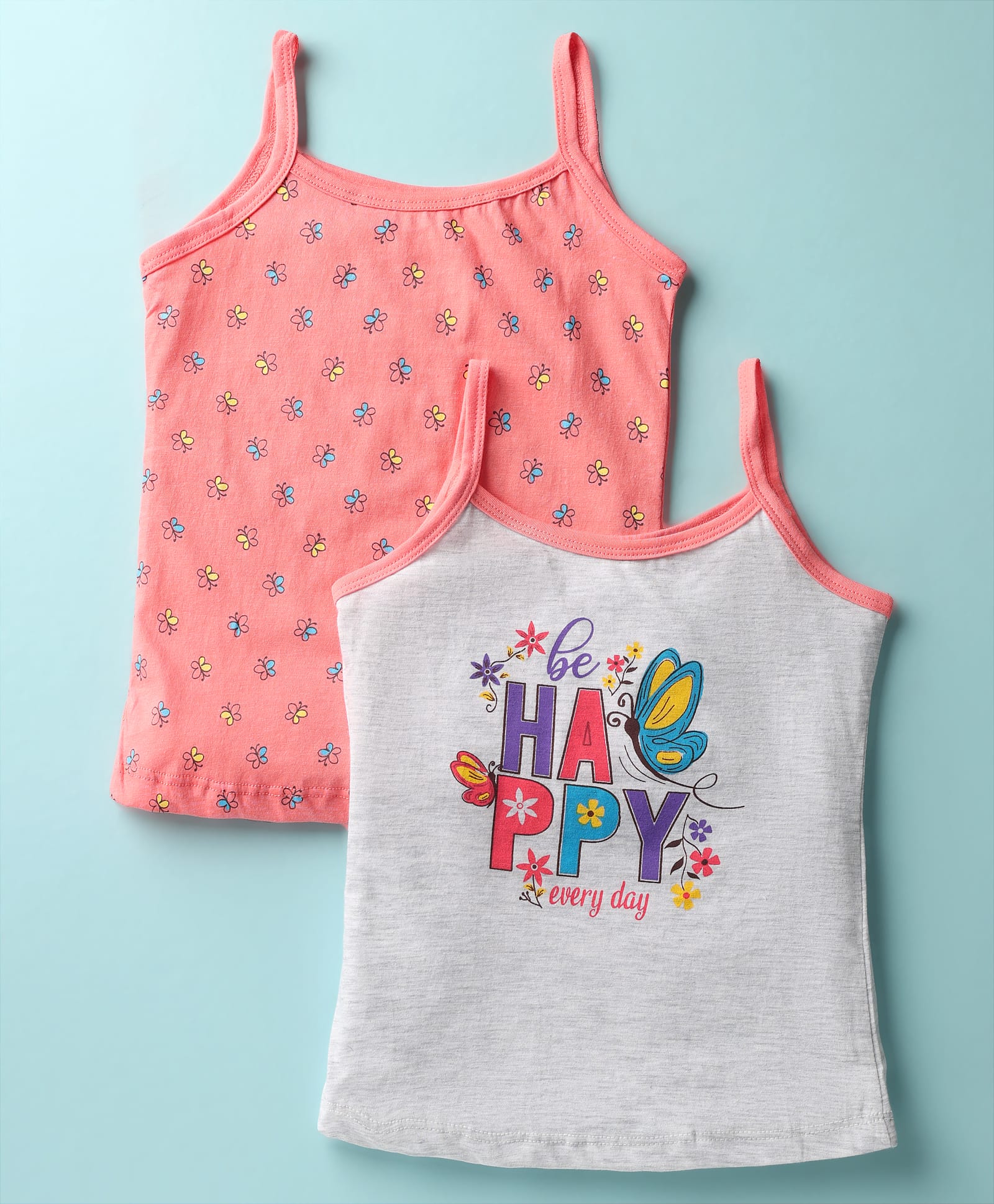 Bodycare Cotton Knit Sleeveless Slips with Butterfly Print Pack of 2 - Pink & Light Grey-picture-19