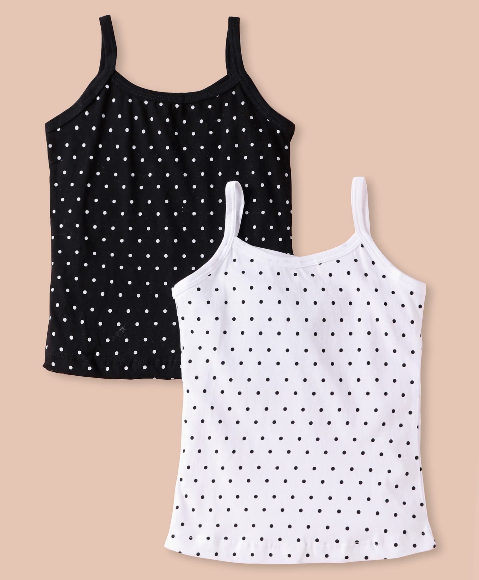 Bodycare Cotton Knit Singlet SleevesSlips with Polka Dot Print Pack of 2 - Black & White-picture-24