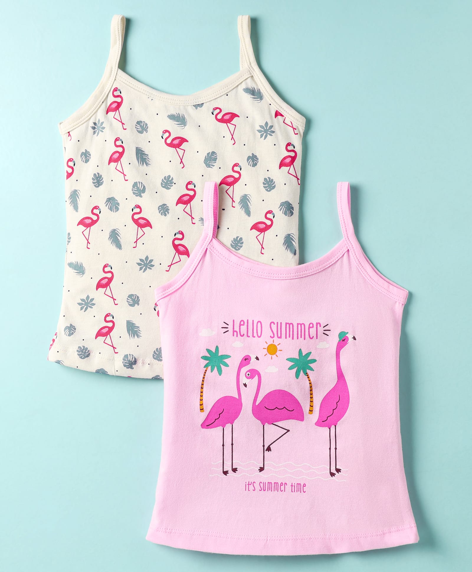Bodycare Cotton Knit Sleeveless Slips with Flamingo Print Pack of 2 - Pink & Cream-picture-21