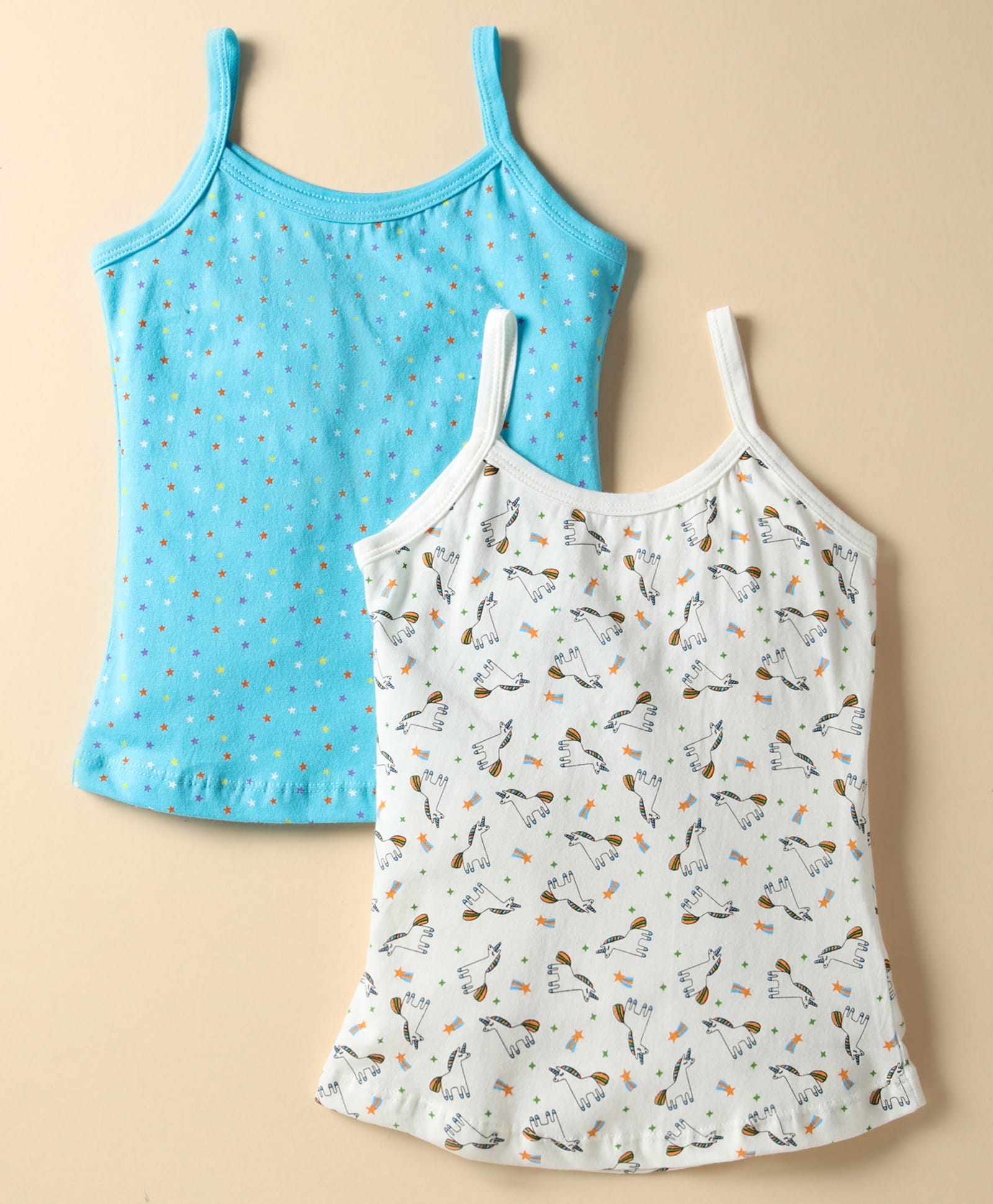 Bodycare Cotton Knit Sleeveless Slips With Unicorn & Star Print Pack Of 2 - Light Blue & White-image-18