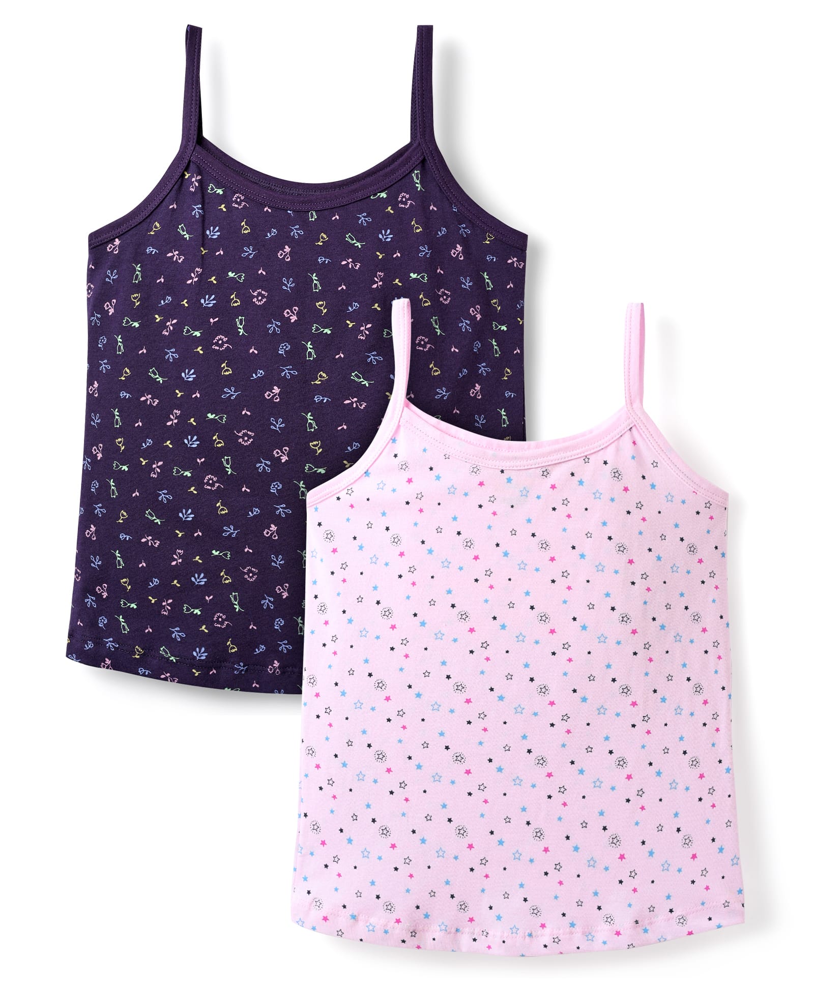 Bodycare Cotton Knit Sleeveless Slips With Floral & Star Print Pack Of 2 - Navy Blue & Pink-picture-37