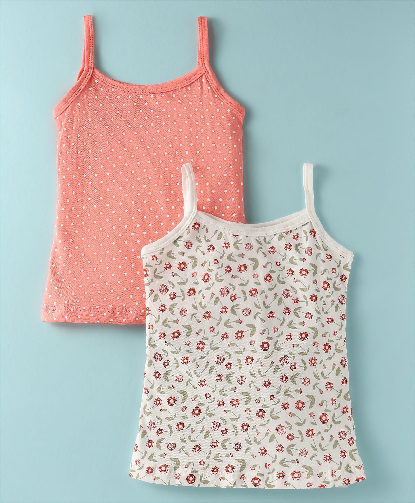 Bodycare Cotton Knit Slips With Polka Dots & Floral Prints Pack Of 2 - White & Coral-picture-22