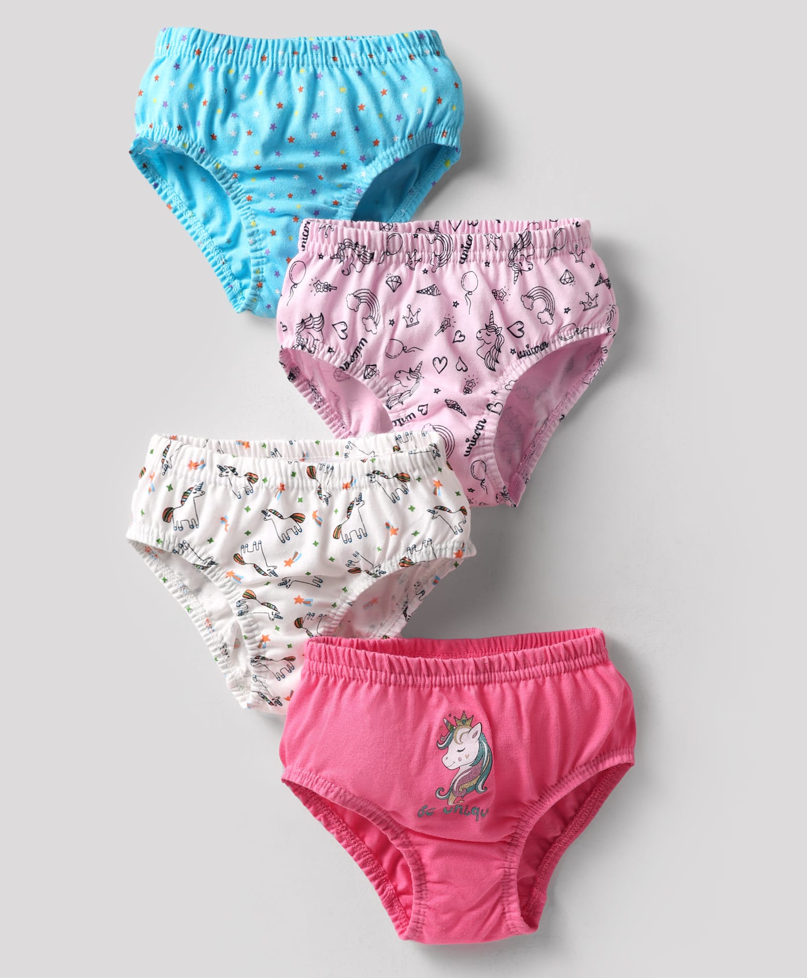 Bodycare Cotton Knit Panties With Star & Unicorn Print Pack Of 4 - Multicolour-picture-6