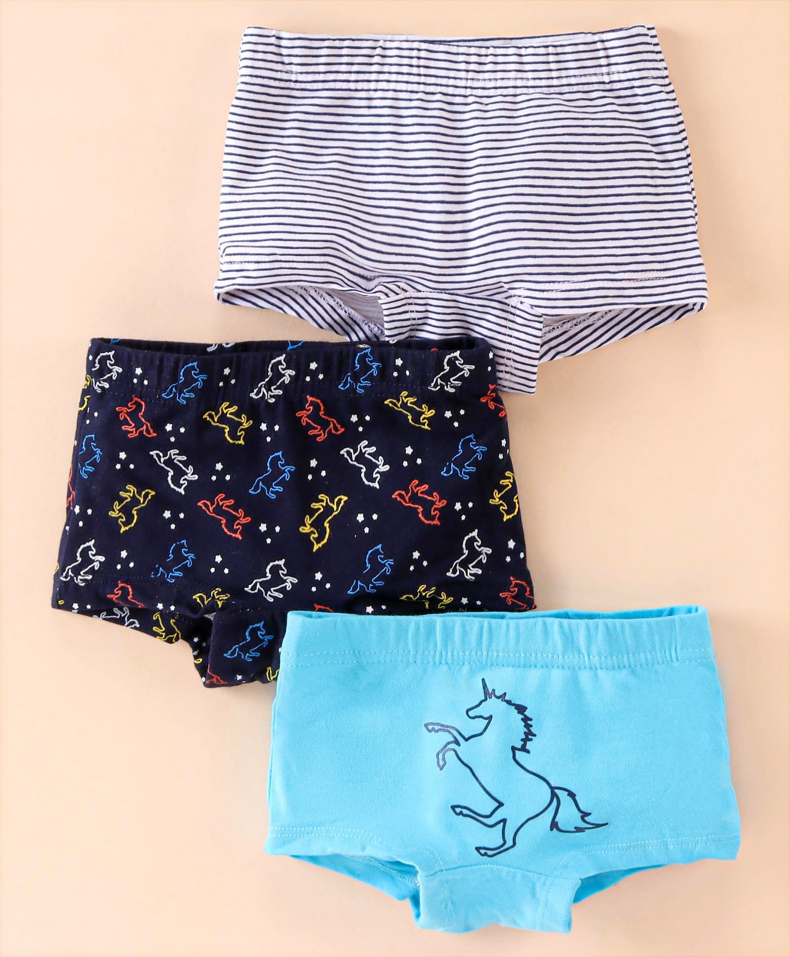 Bodycare Cotton Knit Hipster with Stripes & Unicorn Print Pack of 3- Light Blue & Navy-image-47