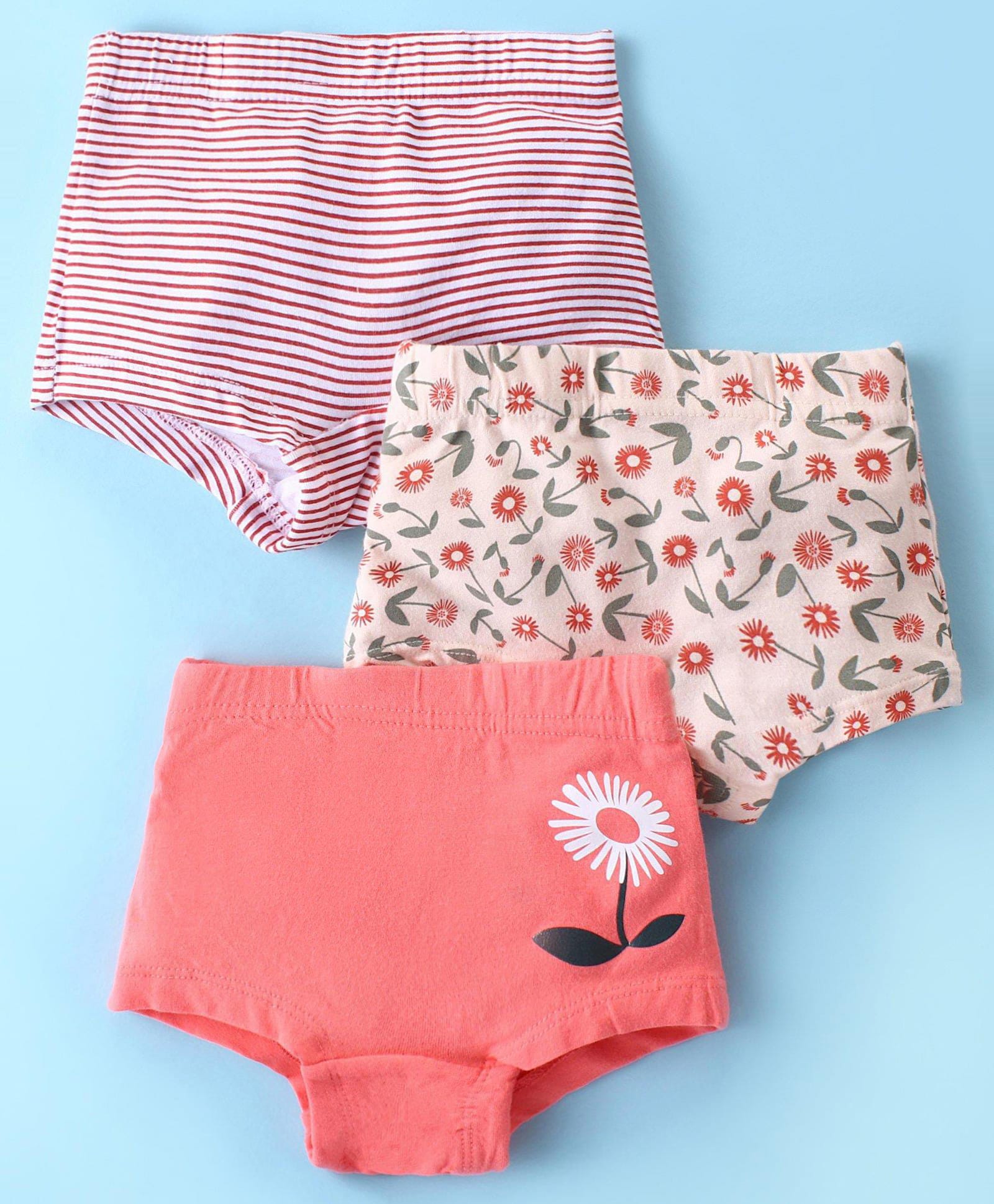 Bodycare Cotton Knit Striped & Floral Printed Hipsters Pack of 3 - Peach & Pink-picture-2