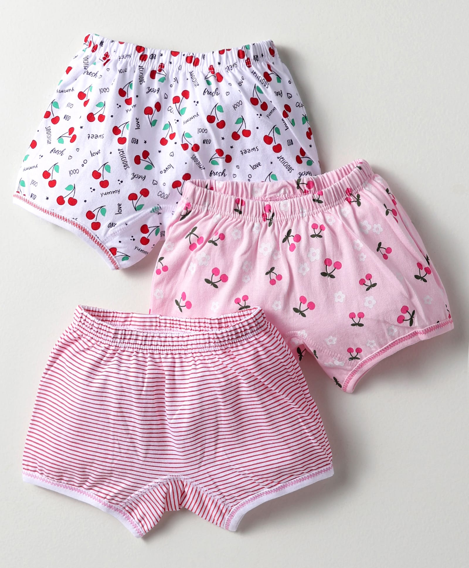Bodycare Cotton Knit Bloomers With Stripes & Tropical Theme Print Pack Of 3 - Pink & White